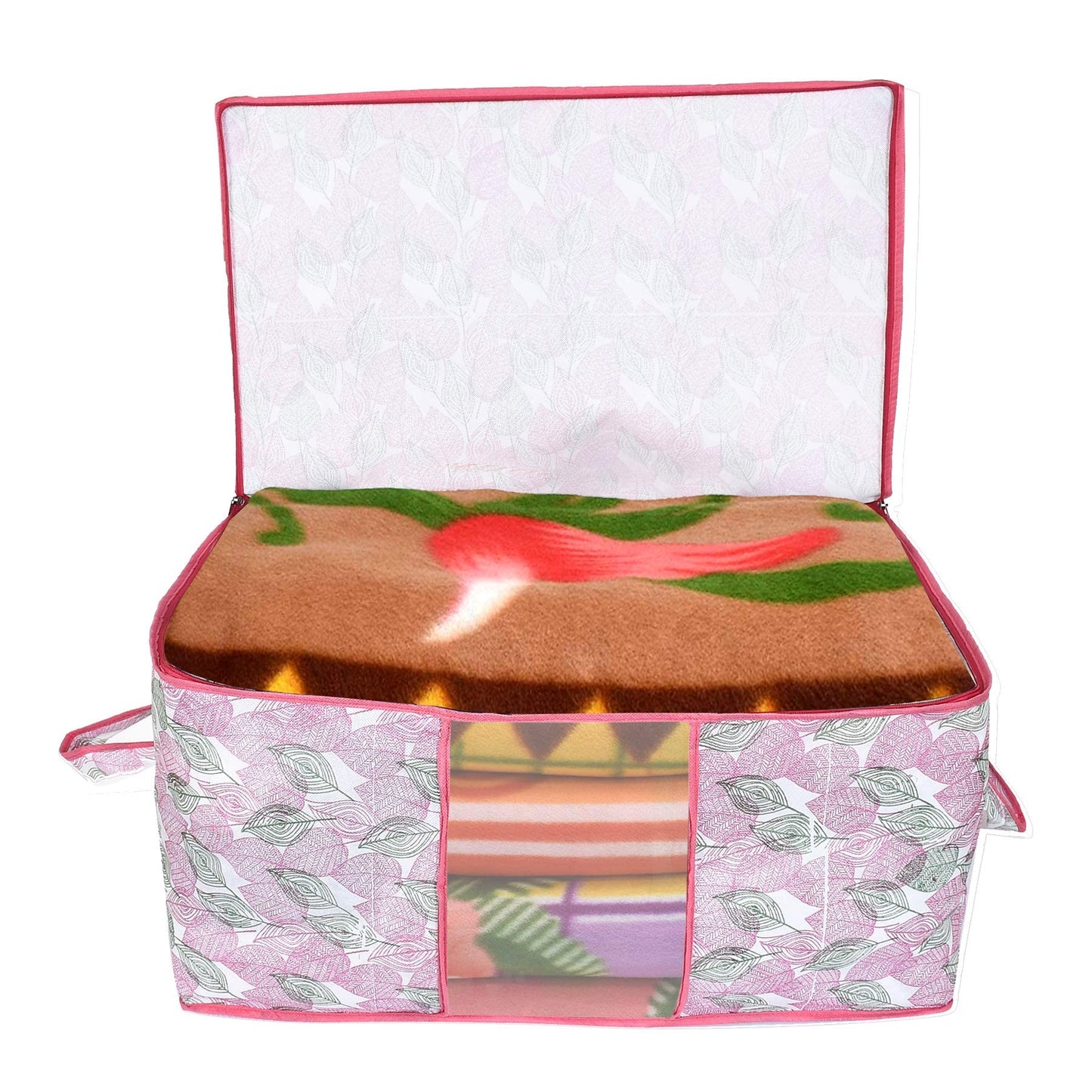 Underbed Storage Bag - Foldable, Sturdy with Transparent Window | 3 Compartments | Large | Pink