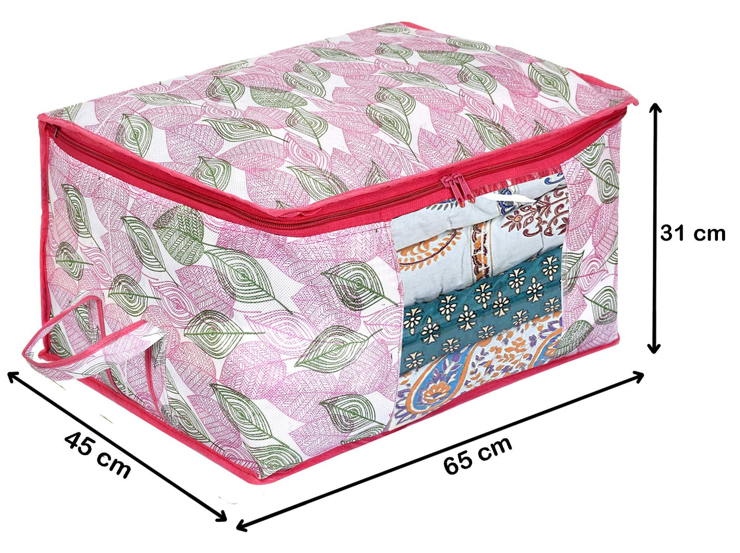 Underbed Storage Bag - Foldable, Sturdy with Transparent Window | 3 Compartments | Large | Pink