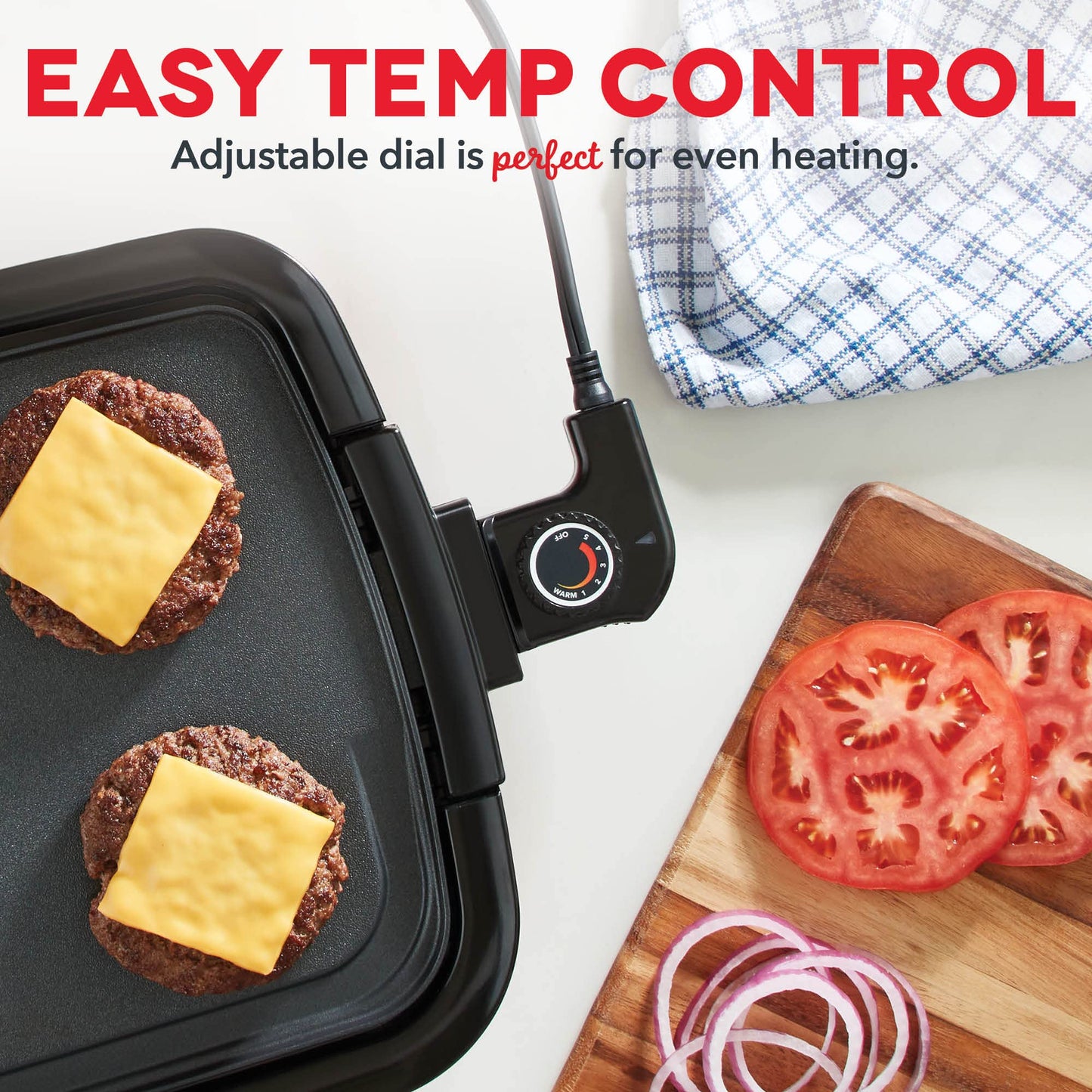 Electric Dosa Tawa - Non Stick with Temp Control & Drip Tray | Recipe Book Included | 50 x 26 cm | Grey