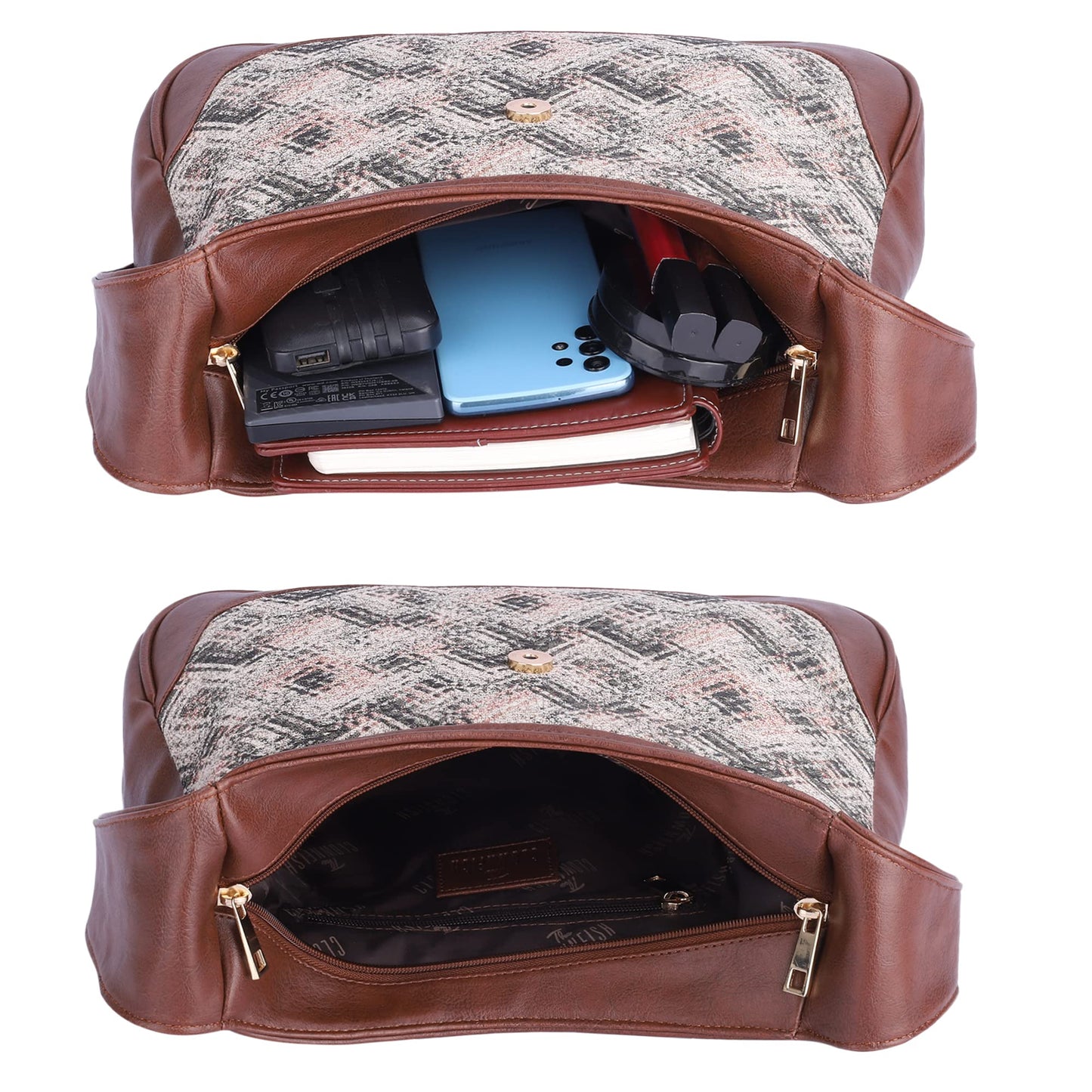 Samantha Tapestry Handbag - Lightweight, Checkered Design | 3 Pockets | Capacity: 7 | White-Checks