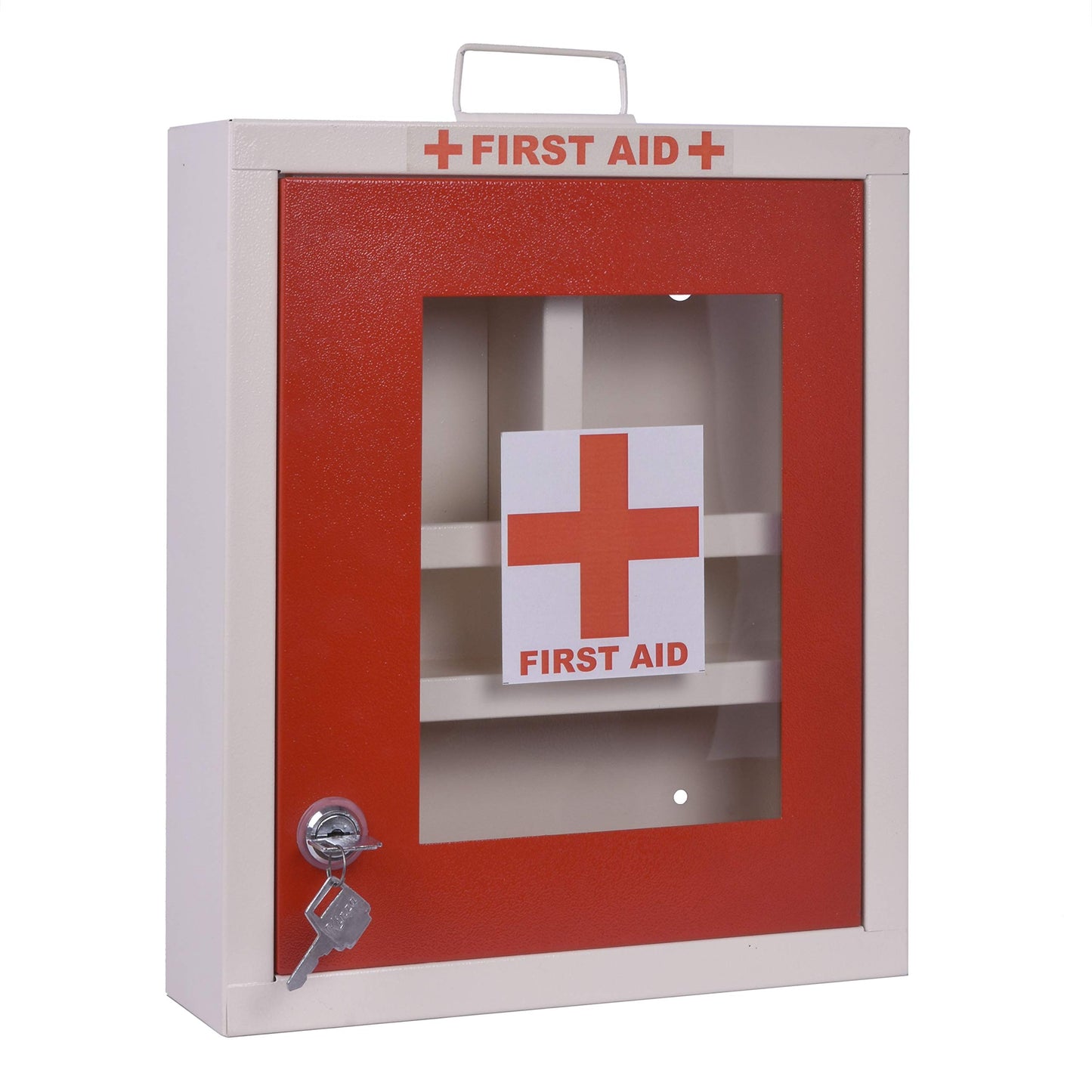 Plantex Emergency First Aid Box for Home/School/Office with Key Lock/Medical Box/Medicine Box/First Aid Kit Box/Multi Compartment Medicine Organizer Box (Lockable) - (Red & Ivory)