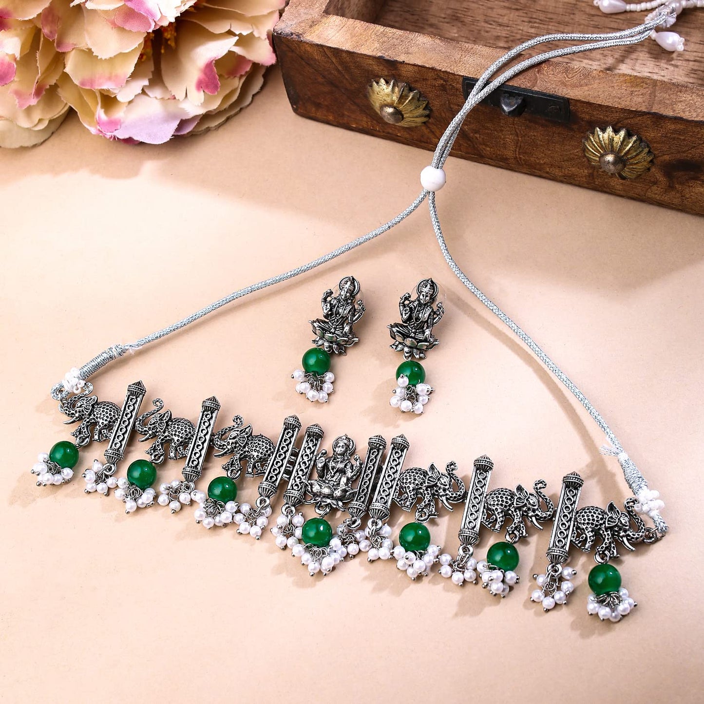 Yellow Chimes silver oxidised necklace - elegant jewelry for women