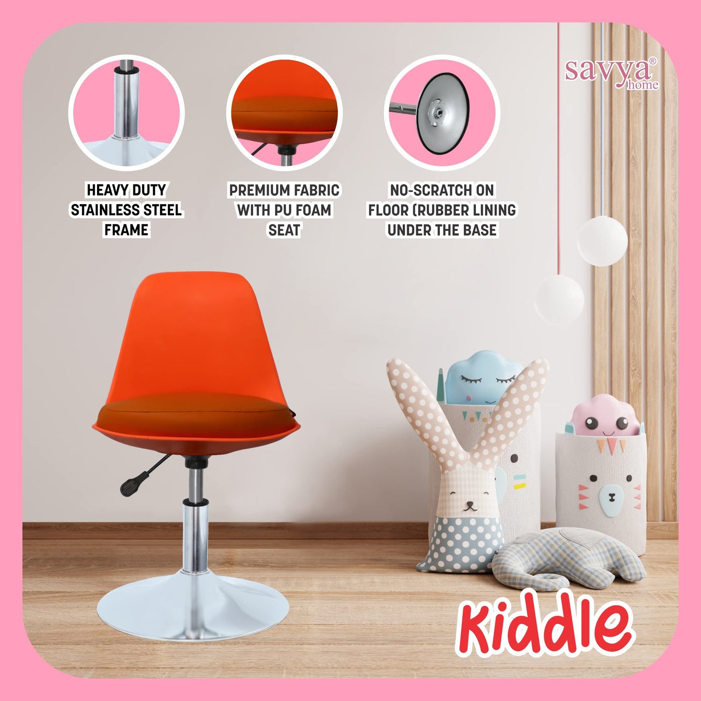 Kids Kiddle Desk Chair - Revolving, Height Adjustable, Cushioned | Easy Assembly | Red | Ergonomic Design