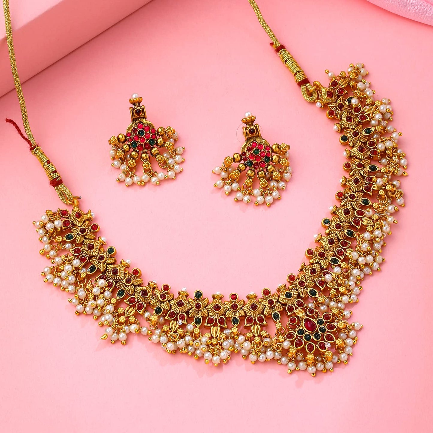 Yellow Chimes Gold Plated Bridal Necklace Set - Wedding Jewellery