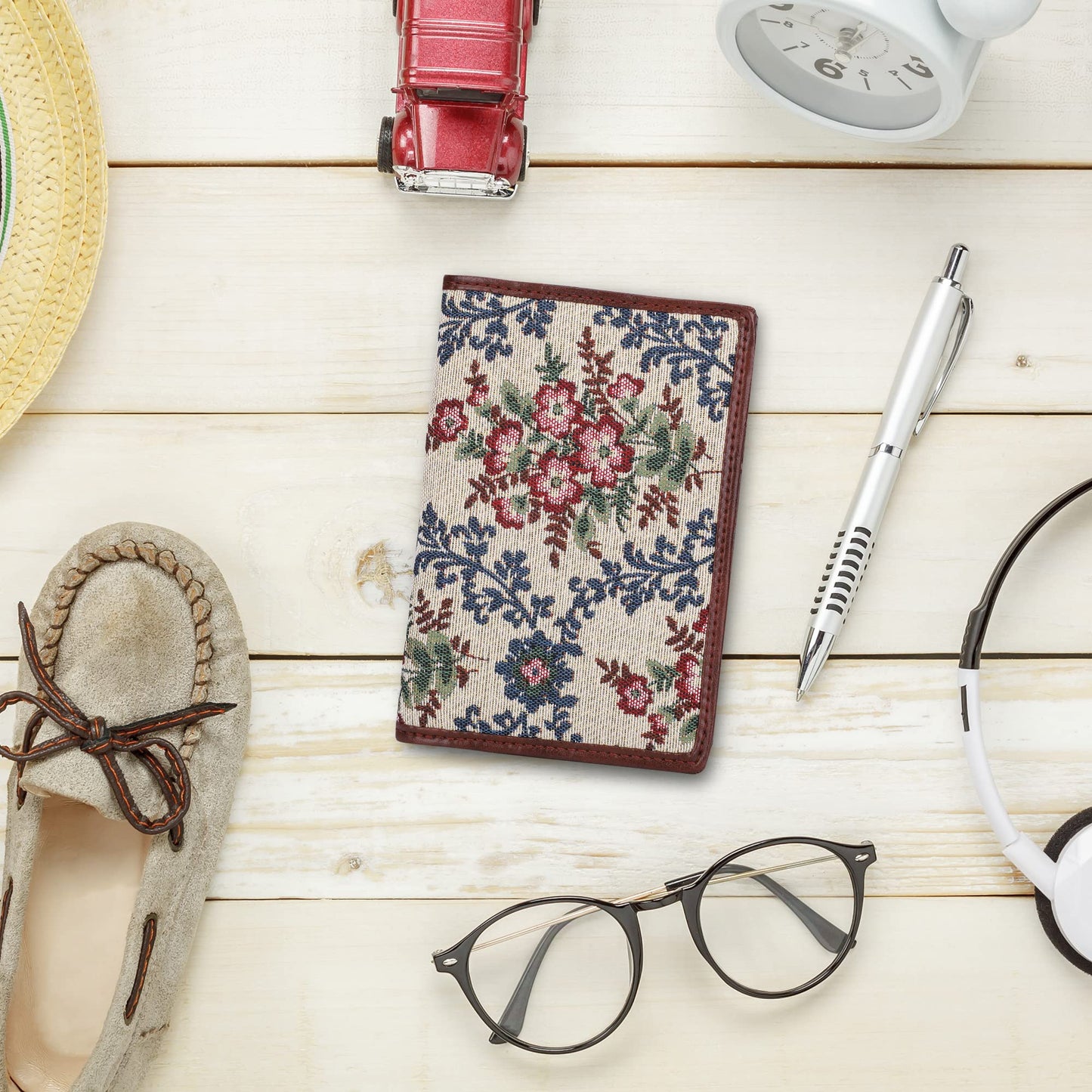 Glamour Fold Passport Wallet - Lightweight, Compact, Spacious | Faux Leather Card Holder | Pink Floral