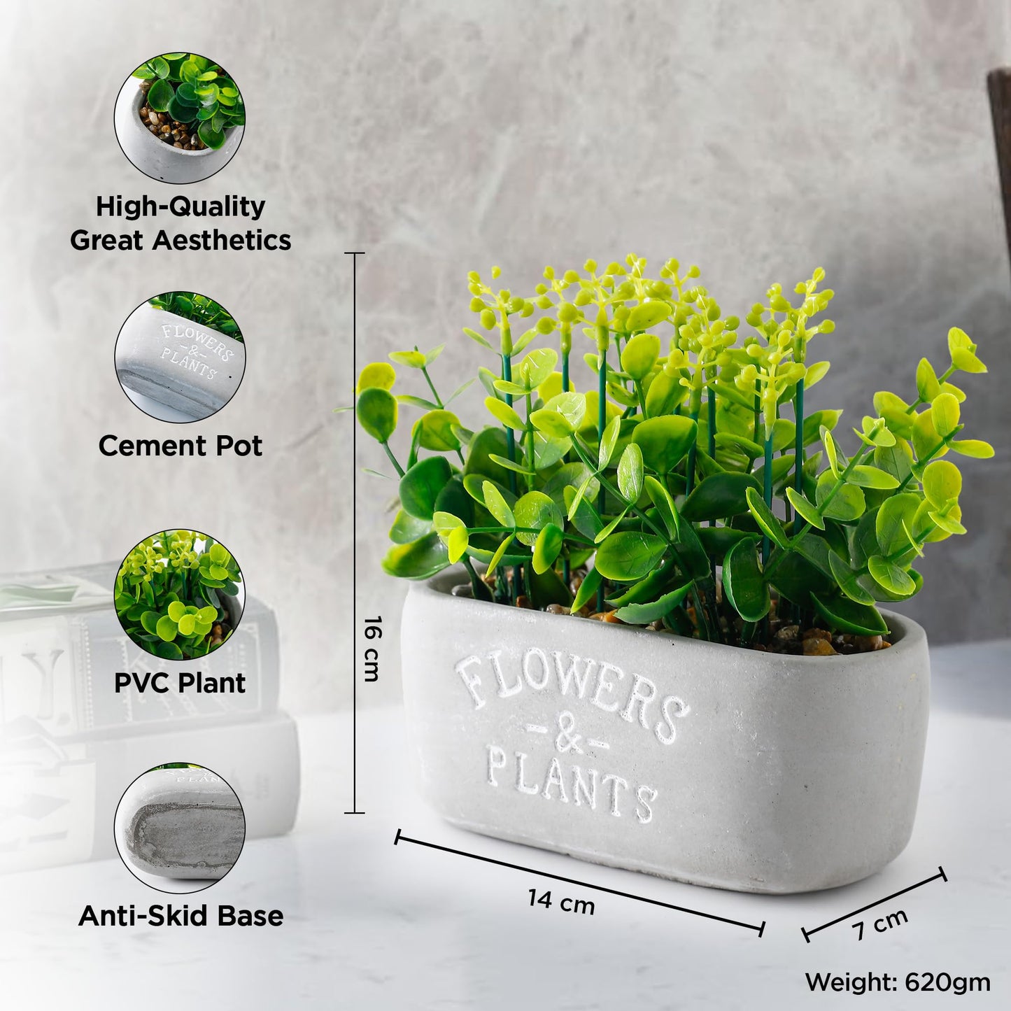 UMAI Artificial Plants for Home Decor with Pot | Aesthetic Room Decor Items for Living Room, Bedroom, Hall | Fake Plants for Office, Reception Area, Balcony | Green Leaves for Home Decor Items