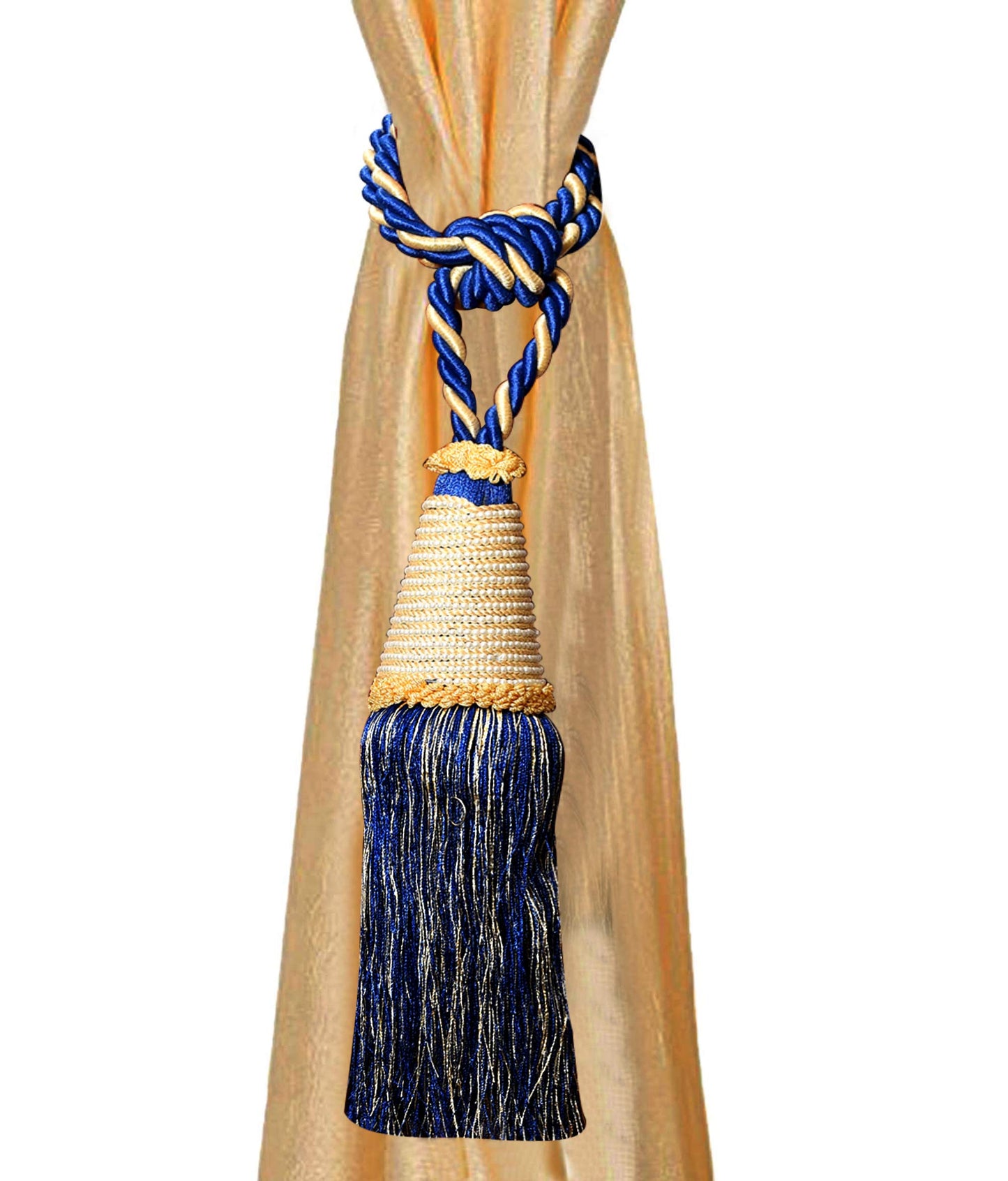 Kuber Industries Beads Beautiful Design Polyester 2 Pieces Curtain Tie Back Tassel Set (Royal Blue) CTKTC33572