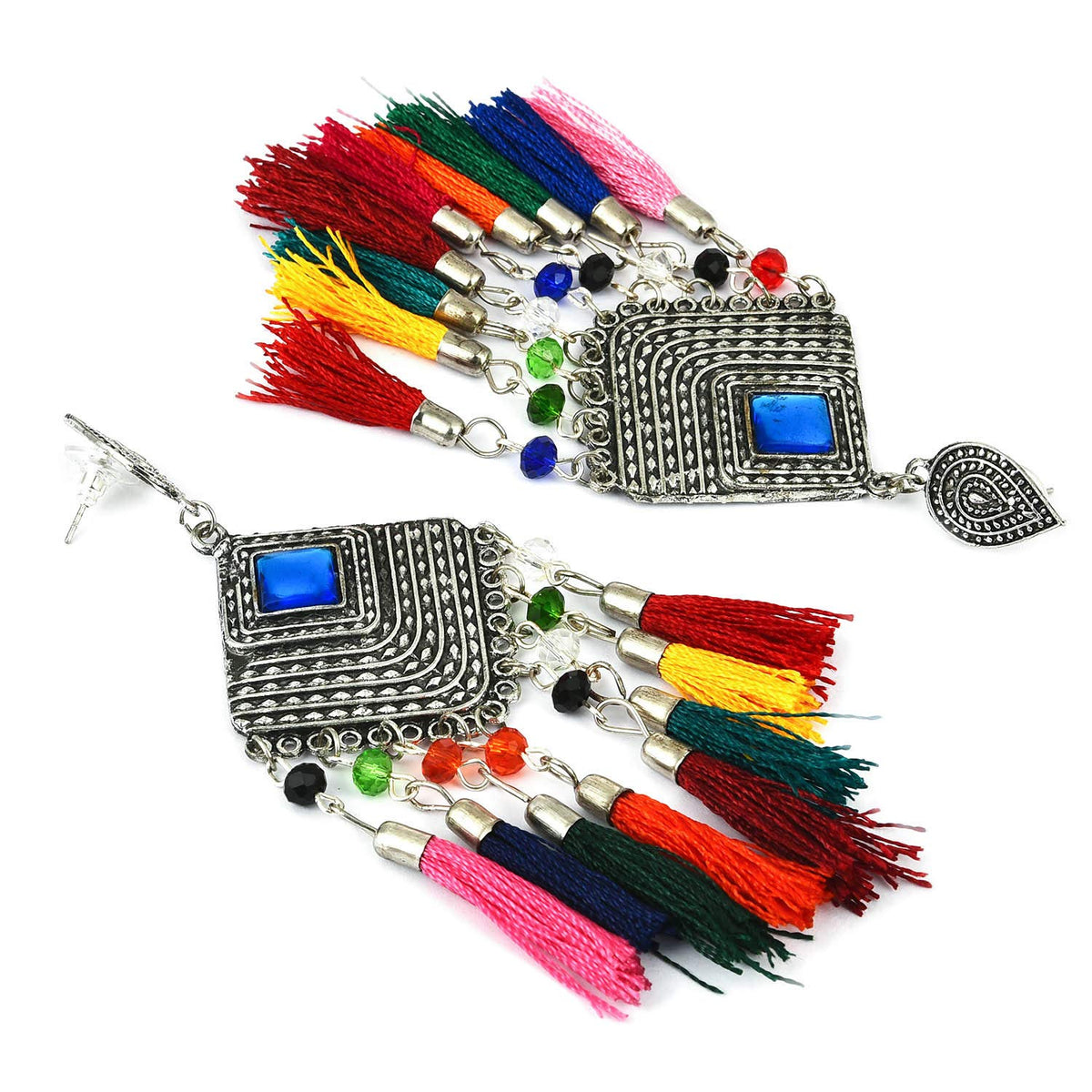 Yellow Chimes oxidized silver earrings - for ethnic wear