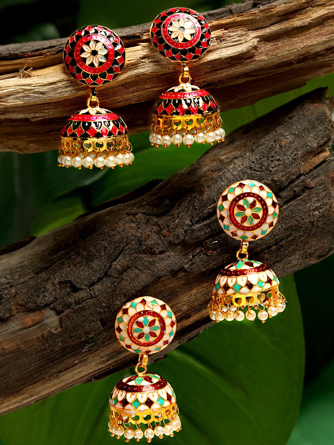 Yellow Chimes Meenakari Jumka Earrings - Perfect gift for Valentine's Day