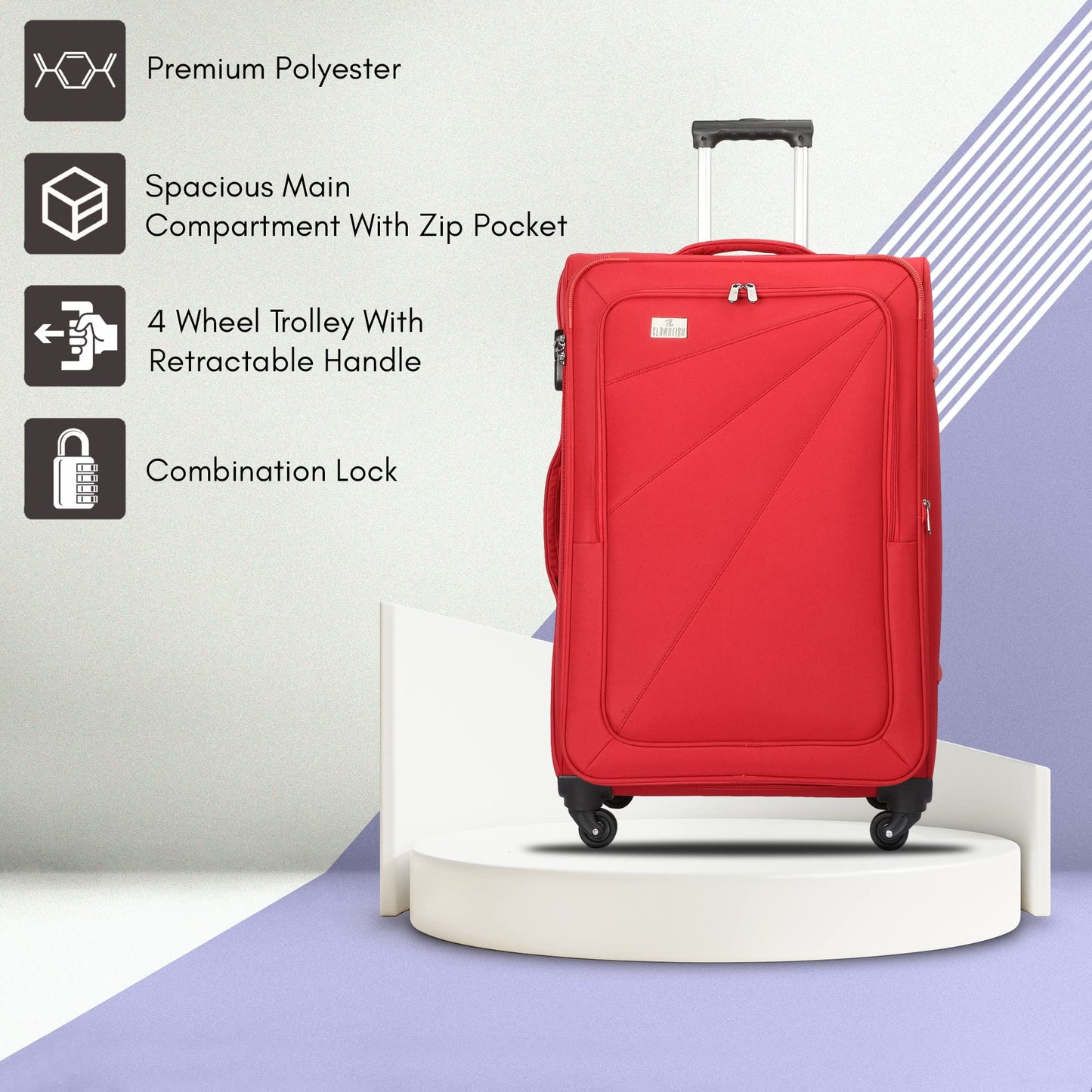 Combo of 3: Polyester Softcase Suitcases - Varied Sizes, Four Wheel Trolley Bags | Red | 76, 68, 56 cm