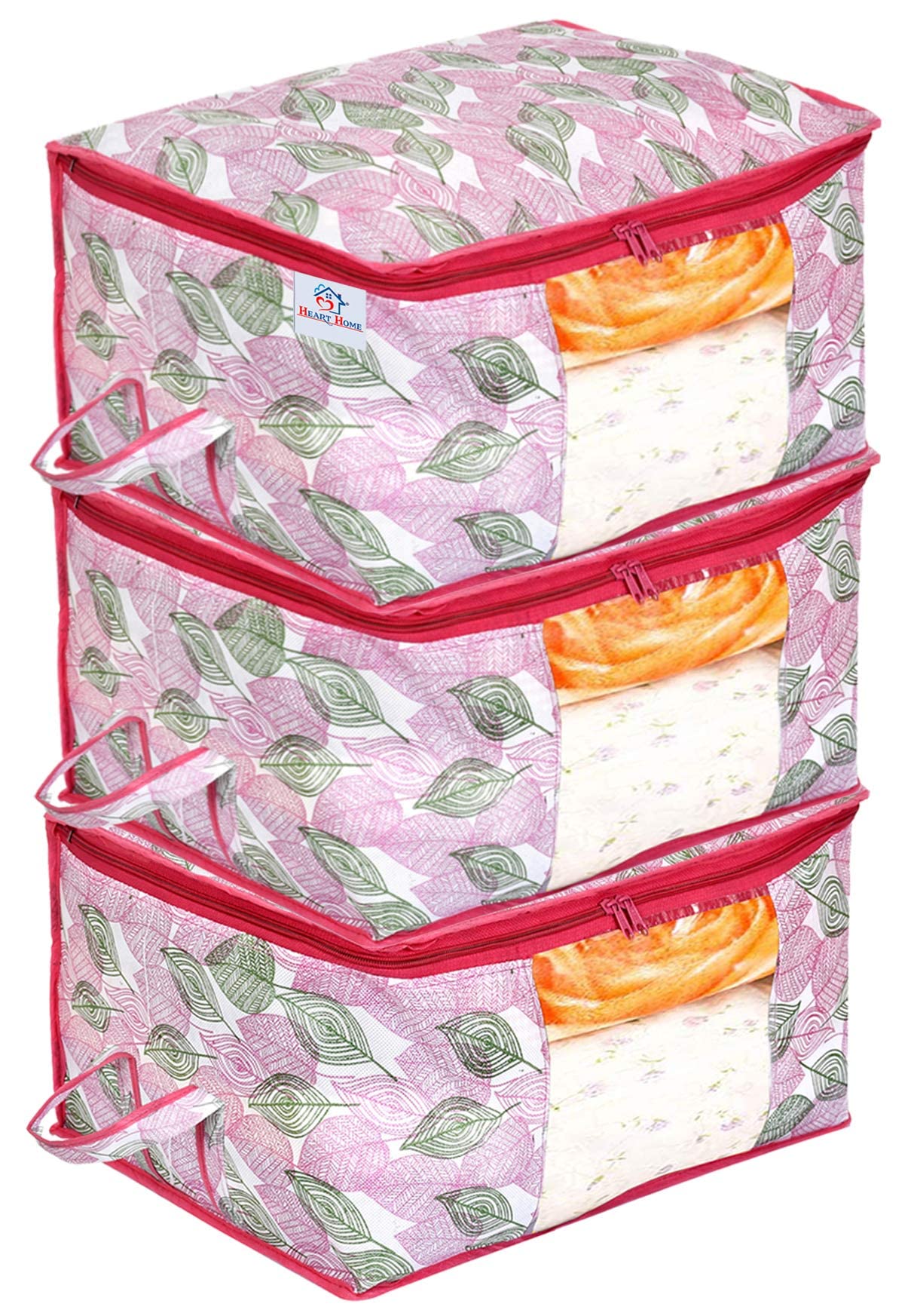 Underbed Storage Bag - Foldable, Sturdy with Transparent Window | 3 Compartments | Large | Pink