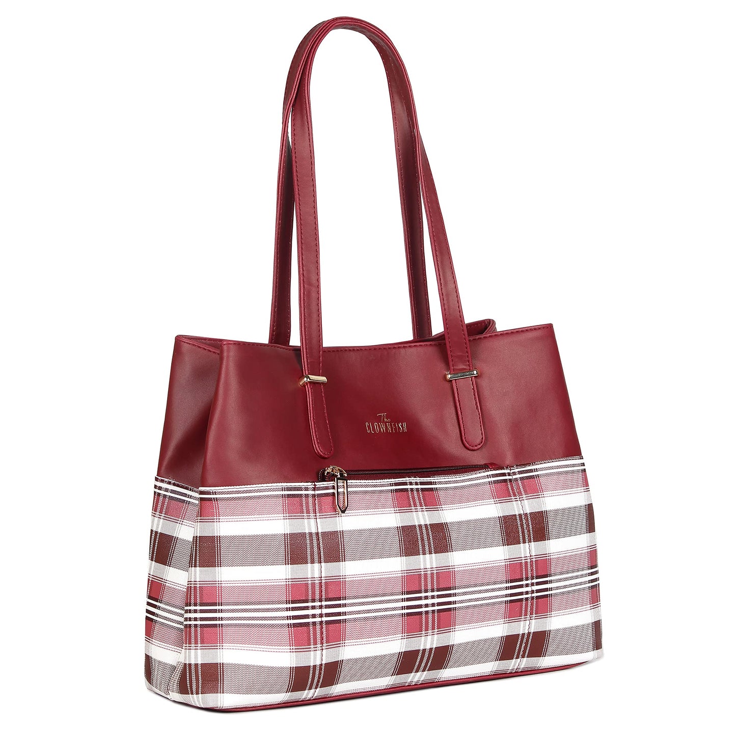 Gloria Handbag - Lightweight, Checkered Design | 3 Pockets | Fall Season | Maroon