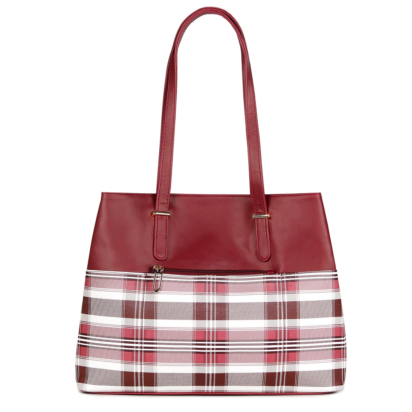 Gloria Handbag - Lightweight, Checkered Design | 3 Pockets | Fall Season | Maroon