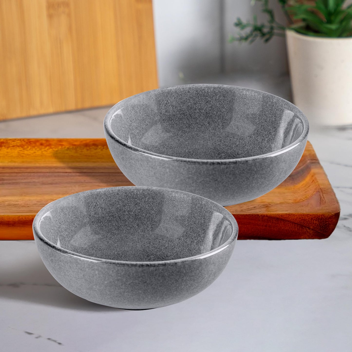 Set of 2: Large Grey Glazed Stoneware Bowls - Microwave Safe, Ceramic | Salad & Dessert Serving | 700mL