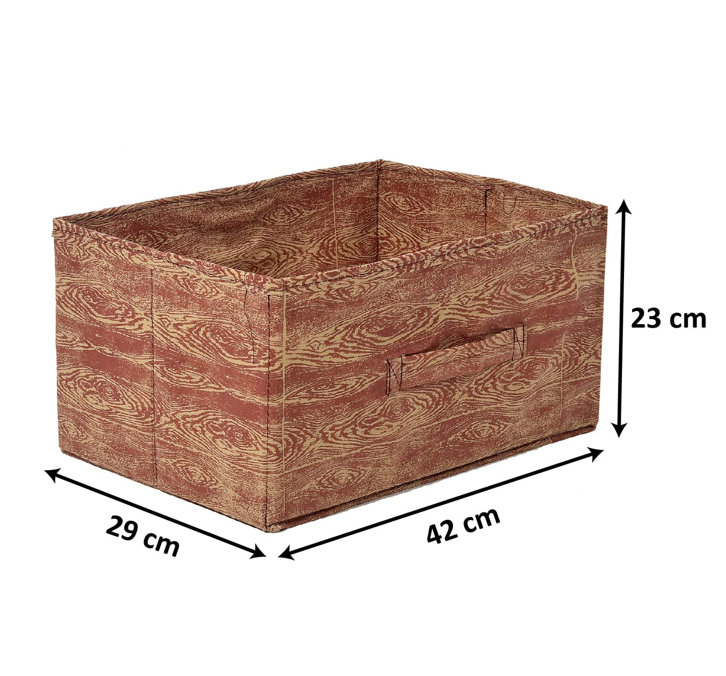 Pack of 2: Rectangular Wooden Non-Woven Storage Boxes - Foldable, Striped Design | Maroon Brown