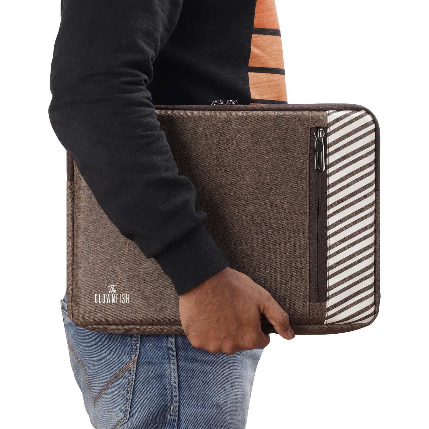 THE CLOWNFISH Polyester Laptop Sleeve - Solid Modern Design | Jetted Pocket | 13 inch | Brown