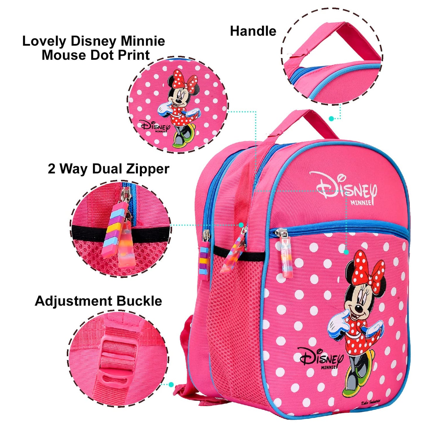 Kuber Industries Disney Minnie Mouse Dot Print Backpack - Playdate Use