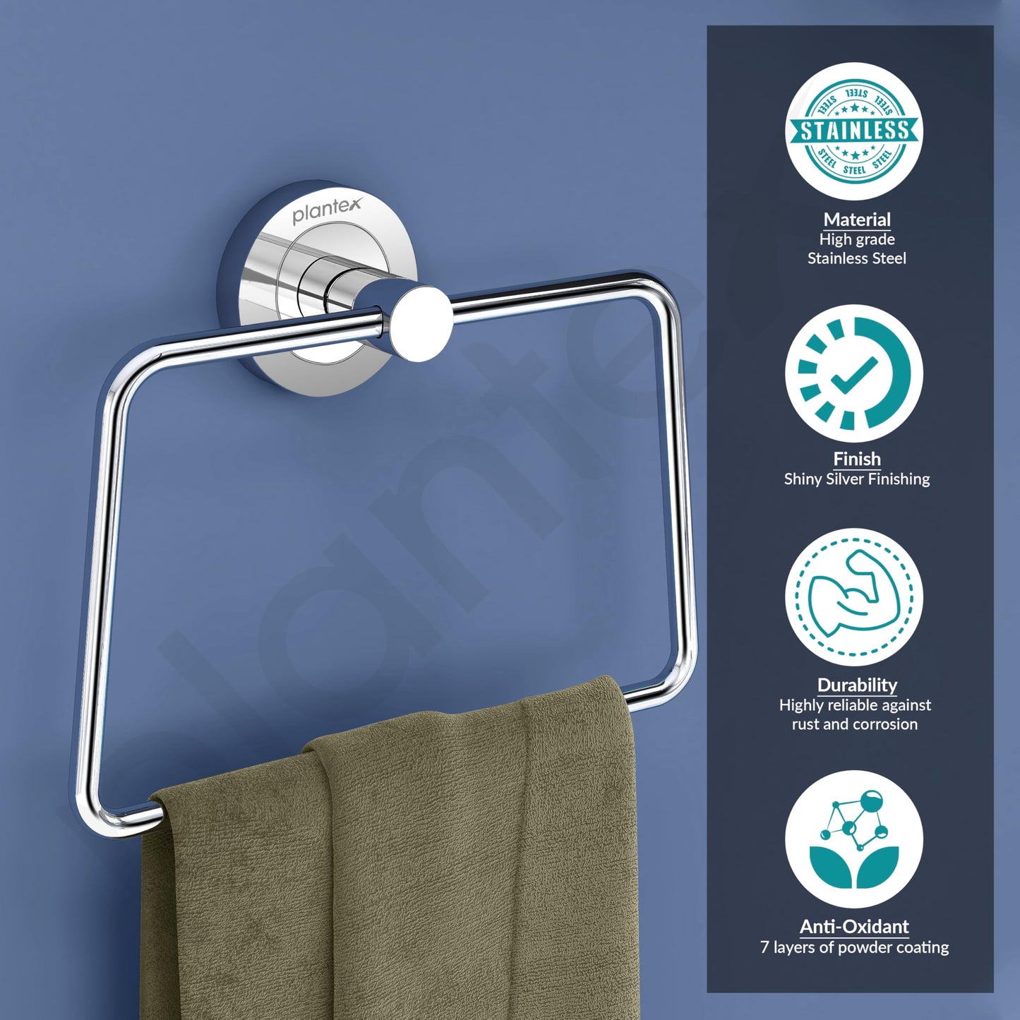 Plantex Stainless Steel Towel Ring for Bathroom/Wash Basin/Napkin-Towel Hanger/Bathroom Accessories (Chrome-Trapezium) - Pack of 1