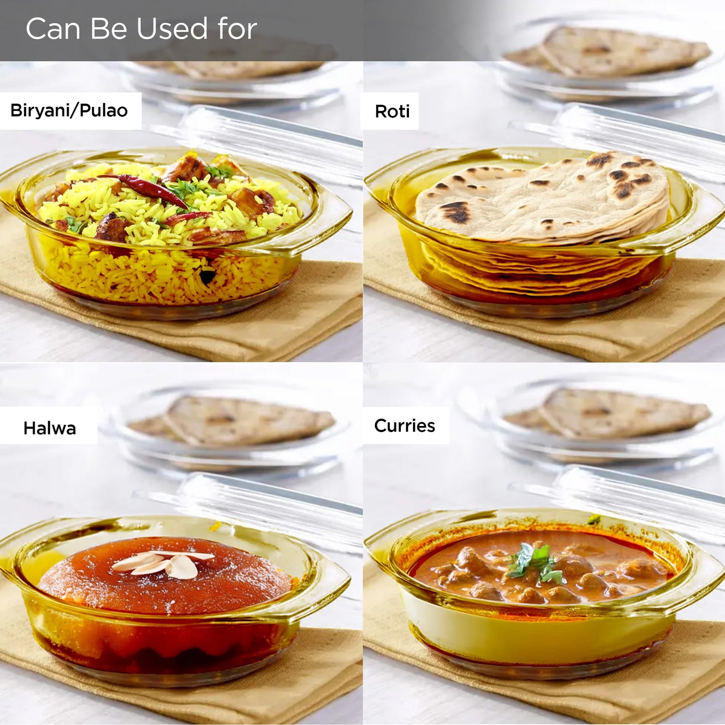 UMAI Borosilicate Glass Casserole with Lid | Glass Bowl | Microwave Safe & Dishwasher safe | Casserole for Biryani, Pulao, Halwa, Curries, Roti | Scratch resistant, BPA free | Amber Color (1.1L)