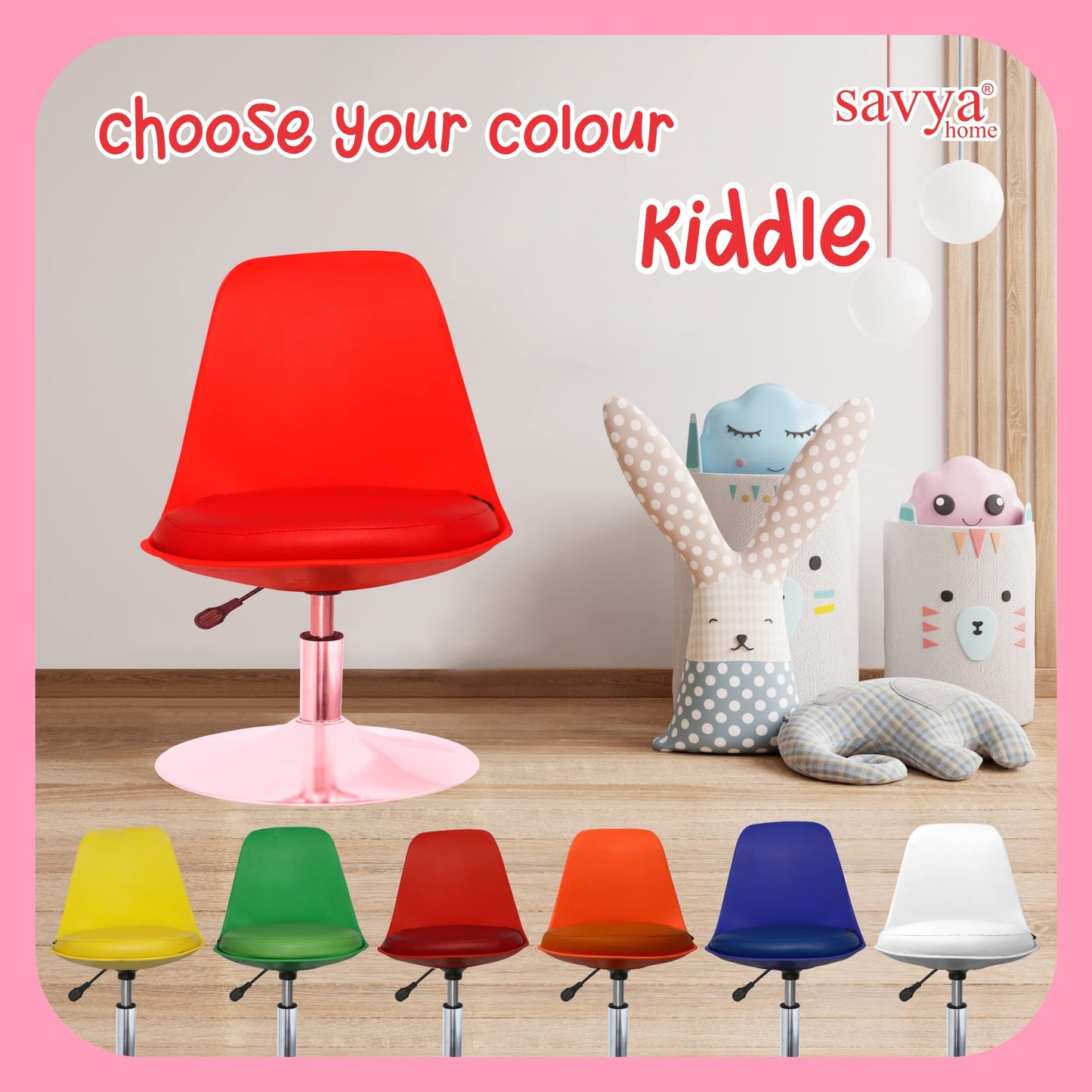 Kids Kiddle Desk Chair - Revolving, Height Adjustable, Cushioned | Easy Assembly | Red | Ergonomic Design