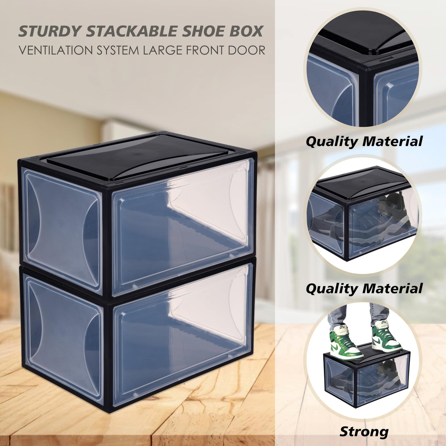 Kuber Industries Shoe Box - Multi-Purpose Plastic Organizer | Installation Free | 36.8 x 26 x 21.4 CM | Black