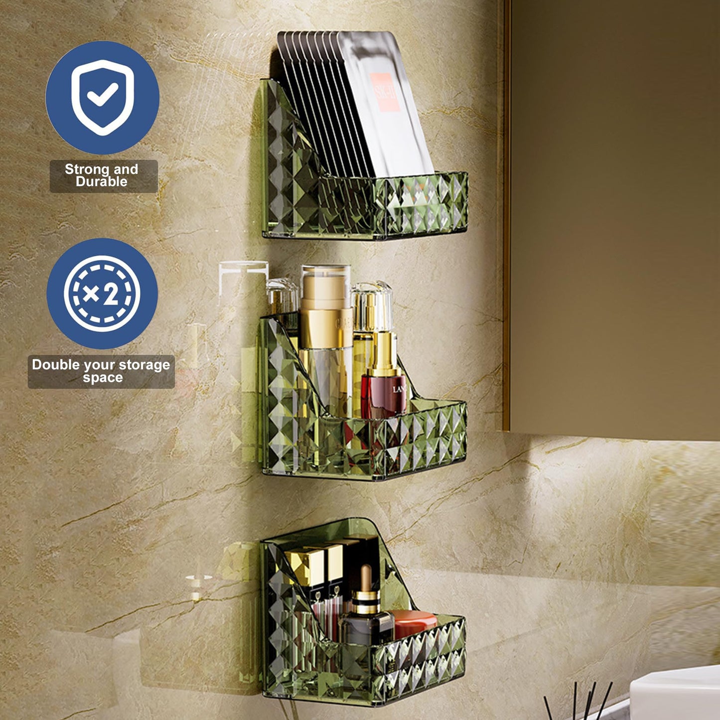 Crystal Finish Wall Hanging Jewellery Box - Multipurpose Storage Solution | Ideal for Makeup & Skincare | Dark Green