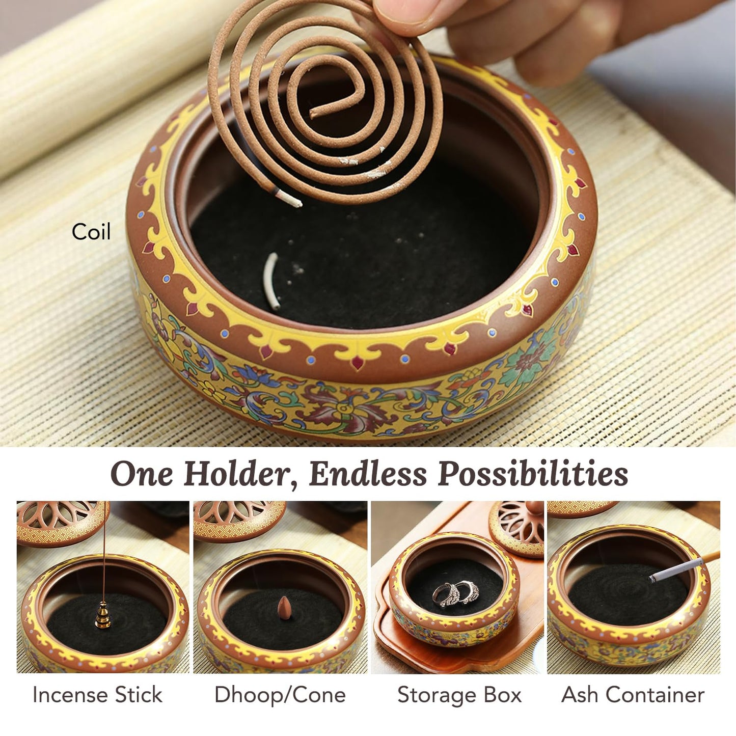 Ekhasa Ceramic Dhoop Dani Loban Burner Holder Stand for Home | Dhup Kapoor Dani for Puja | Sambrani Dhoop Holder | Dhuni Burner Samrani Dhoop Batti Stand for Pooja | Dhup Stand Incense Oud Burner