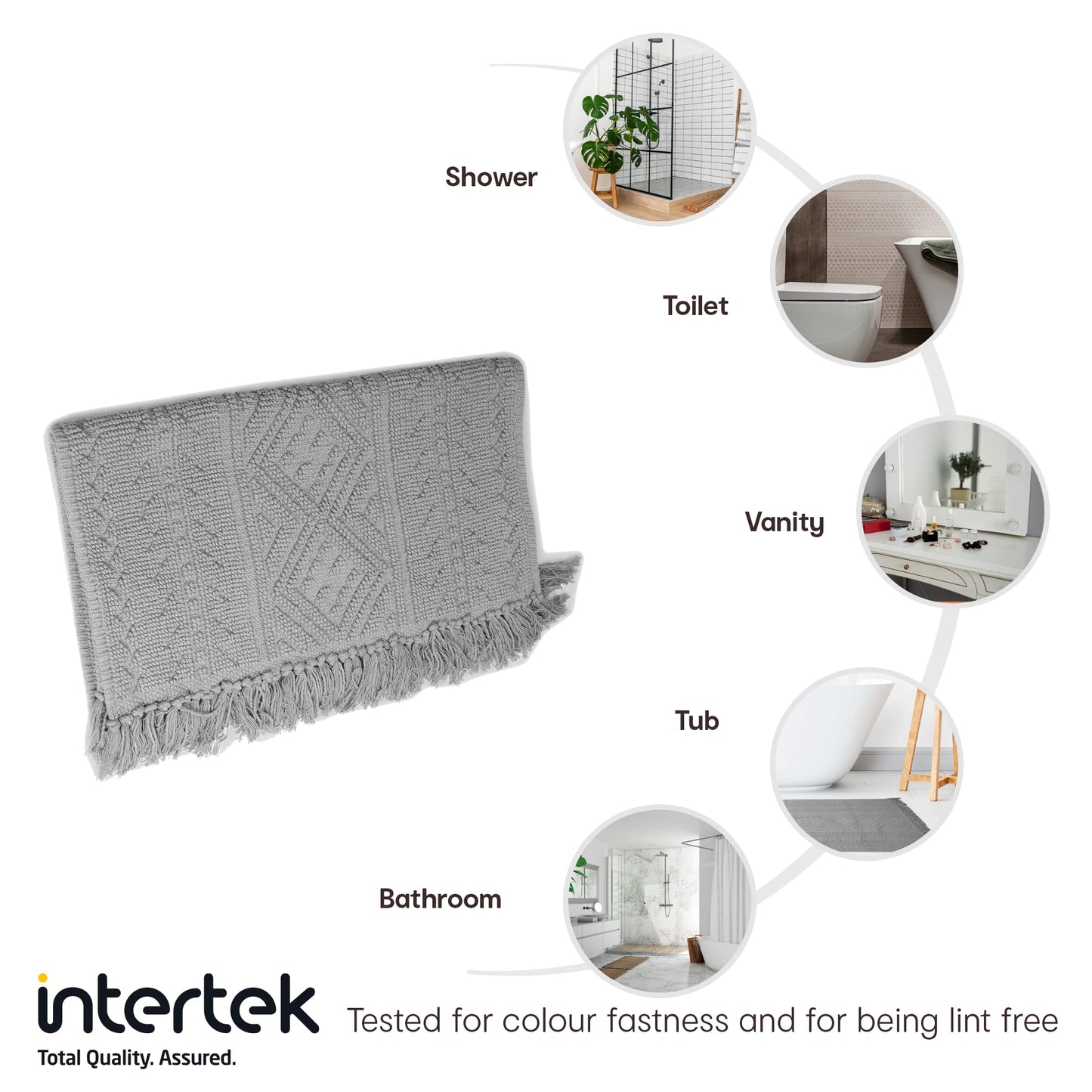 100% Cotton Tufted Bath Runner - Quick Dry, Lightweight, Machine Washable | 120x50 cm | Grey