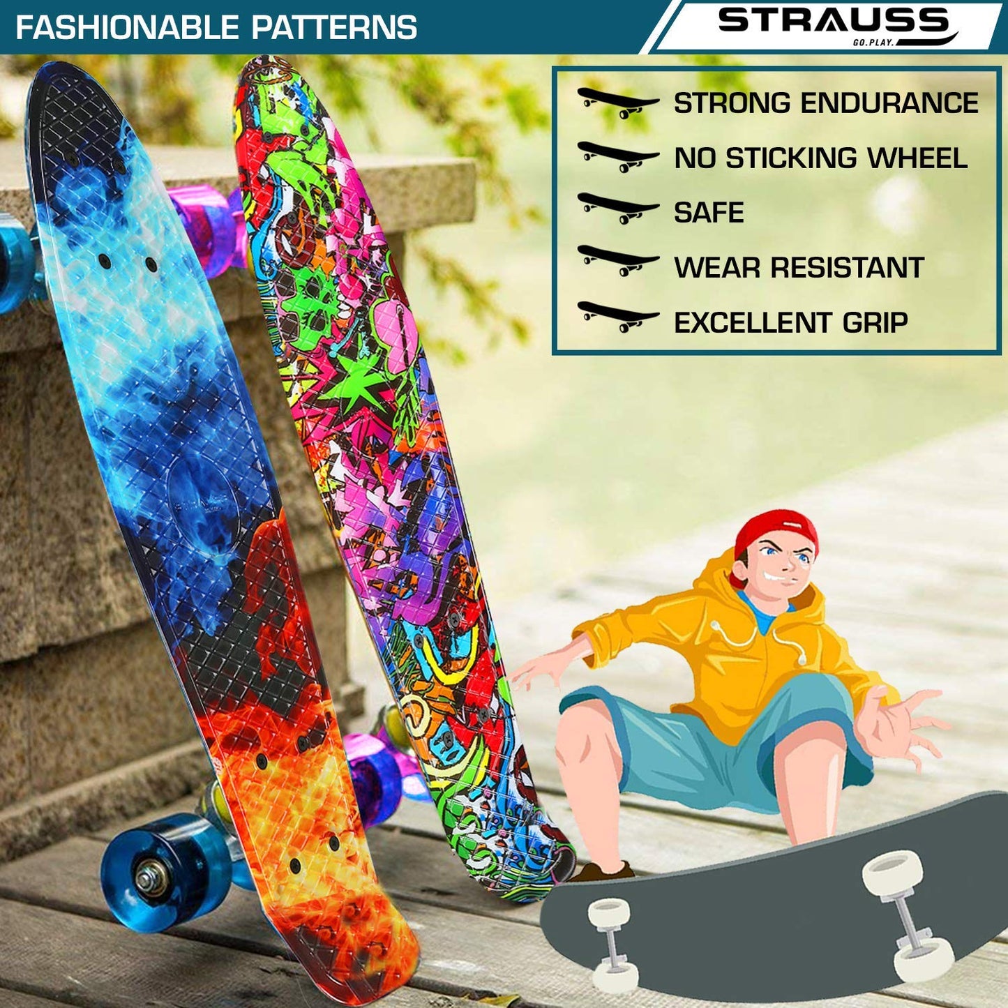 Strauss Cruiser PW Skateboard - Unisex fantasy mini skateboard on the street