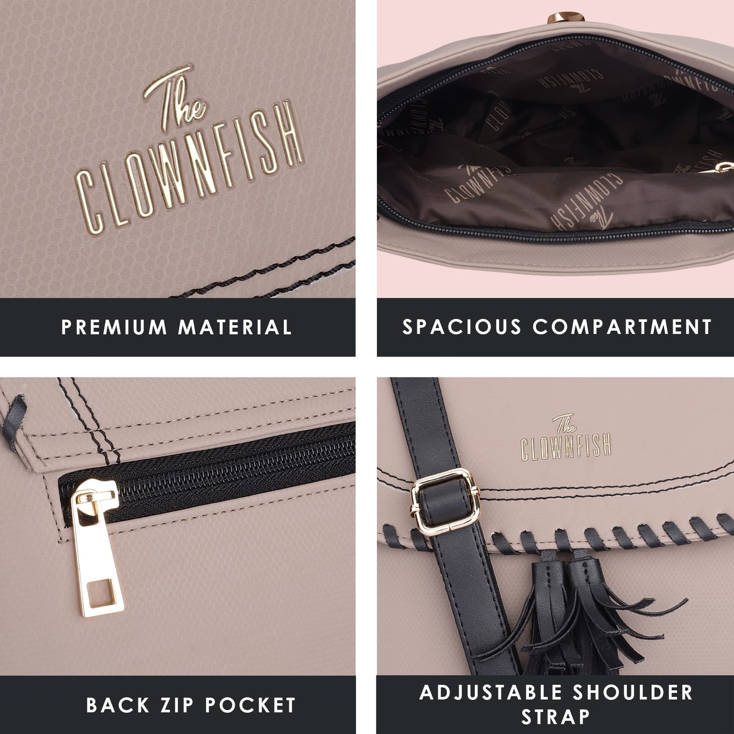 THE CLOWNFISH Rochelle Faux Leather Sling Bag - Waterproof, Casual Style | Crossbody | M | Peach