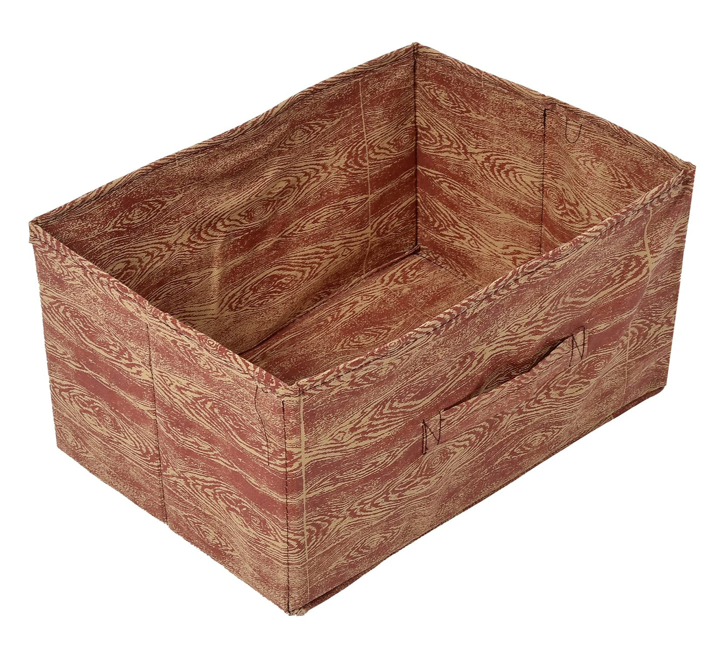 Pack of 2: Rectangular Wooden Non-Woven Storage Boxes - Foldable, Striped Design | Maroon Brown