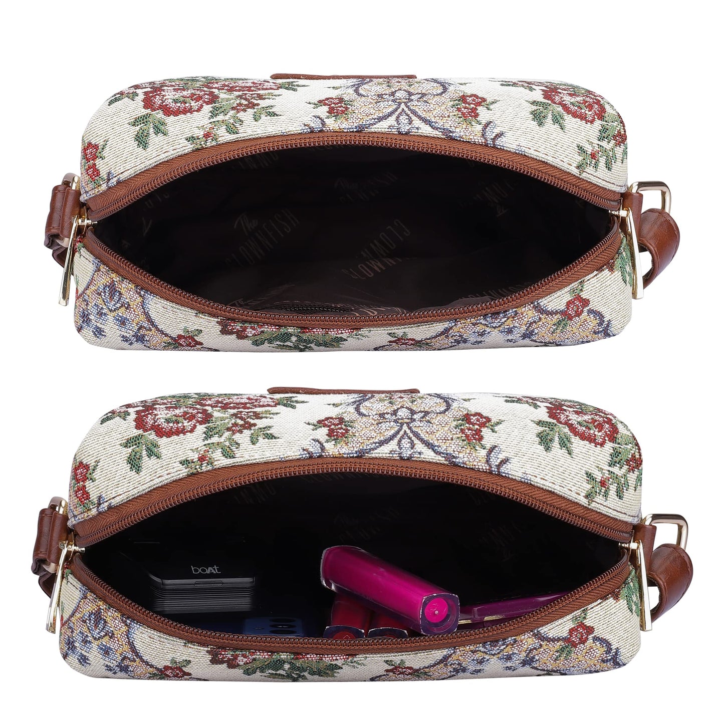 THE CLOWNFISH Adelina Sling Bag - Floral Pattern, Cell Phone Holder | Size M | Magenta Floral | Casual