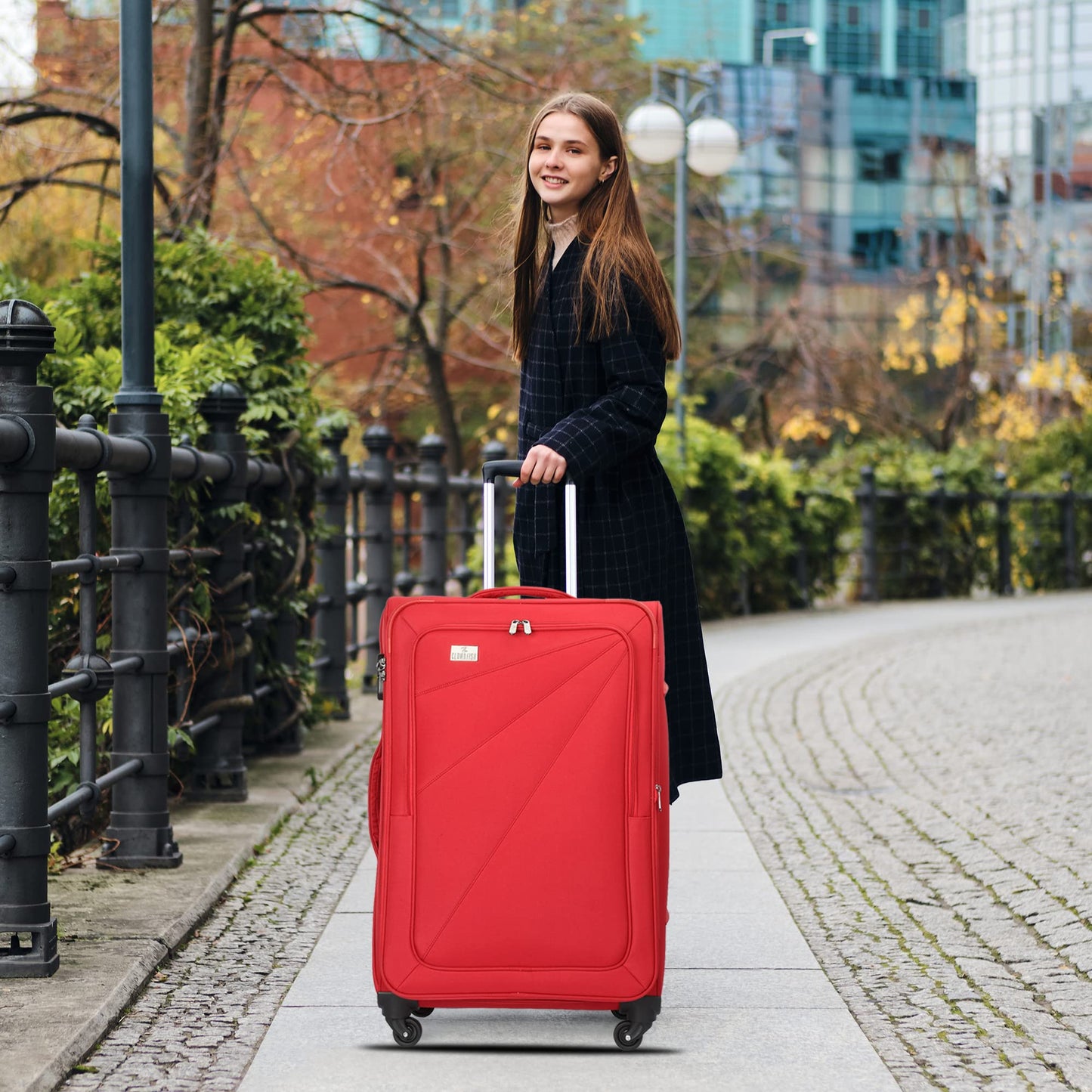 Combo of 3: Polyester Softcase Suitcases - Varied Sizes, Four Wheel Trolley Bags | Red | 76, 68, 56 cm