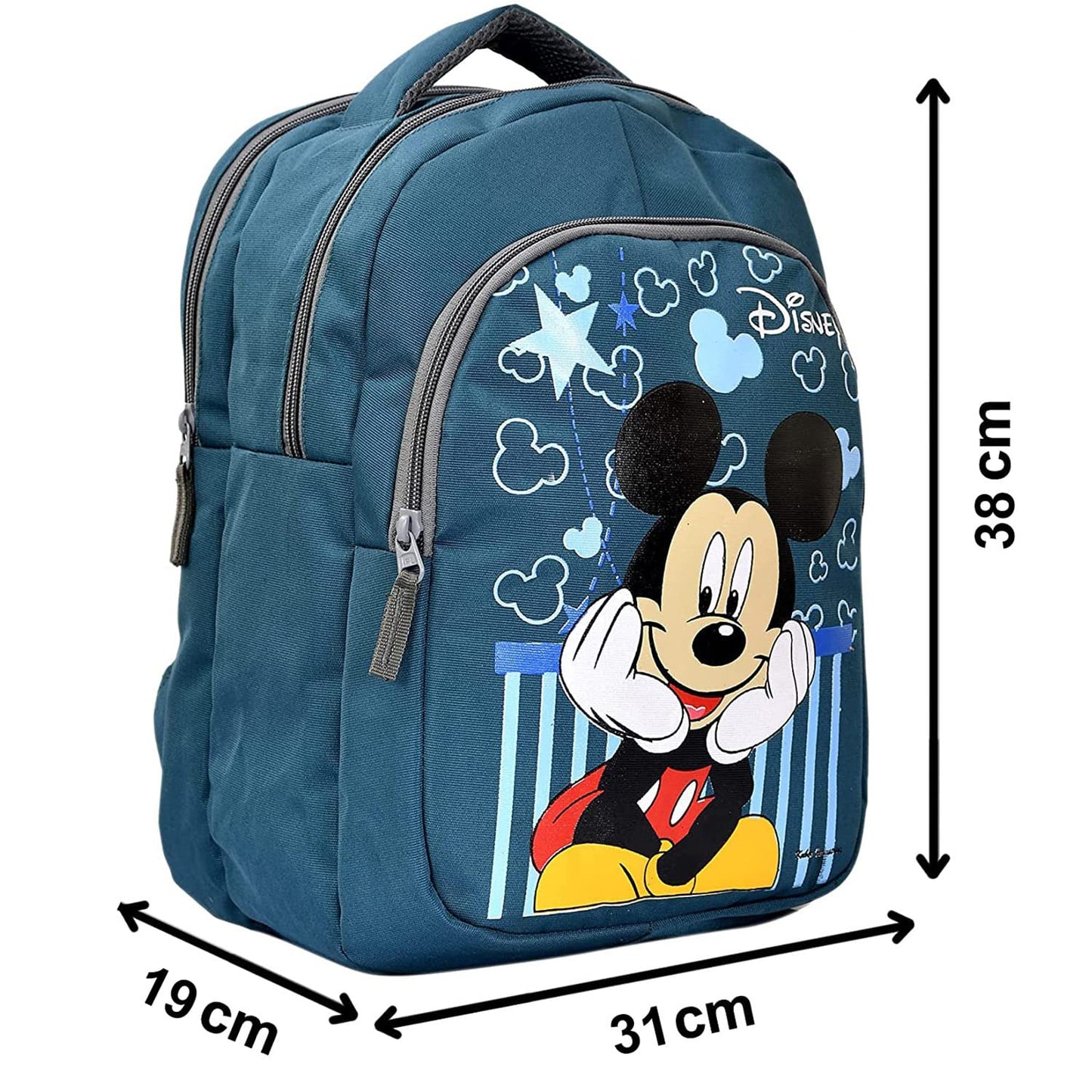 Kuber Industries Rexien Waterproof Lightweight Disney Mickey Mouse Print Backpack|Sturdy School Bag for Kids (Green) (Medium Size)