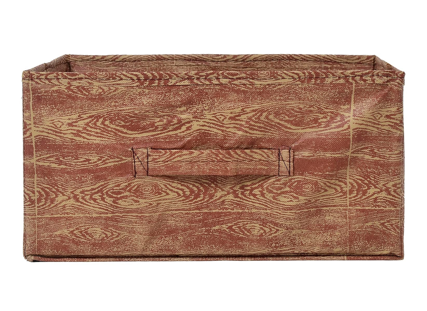 Pack of 2: Rectangular Wooden Non-Woven Storage Boxes - Foldable, Striped Design | Maroon Brown