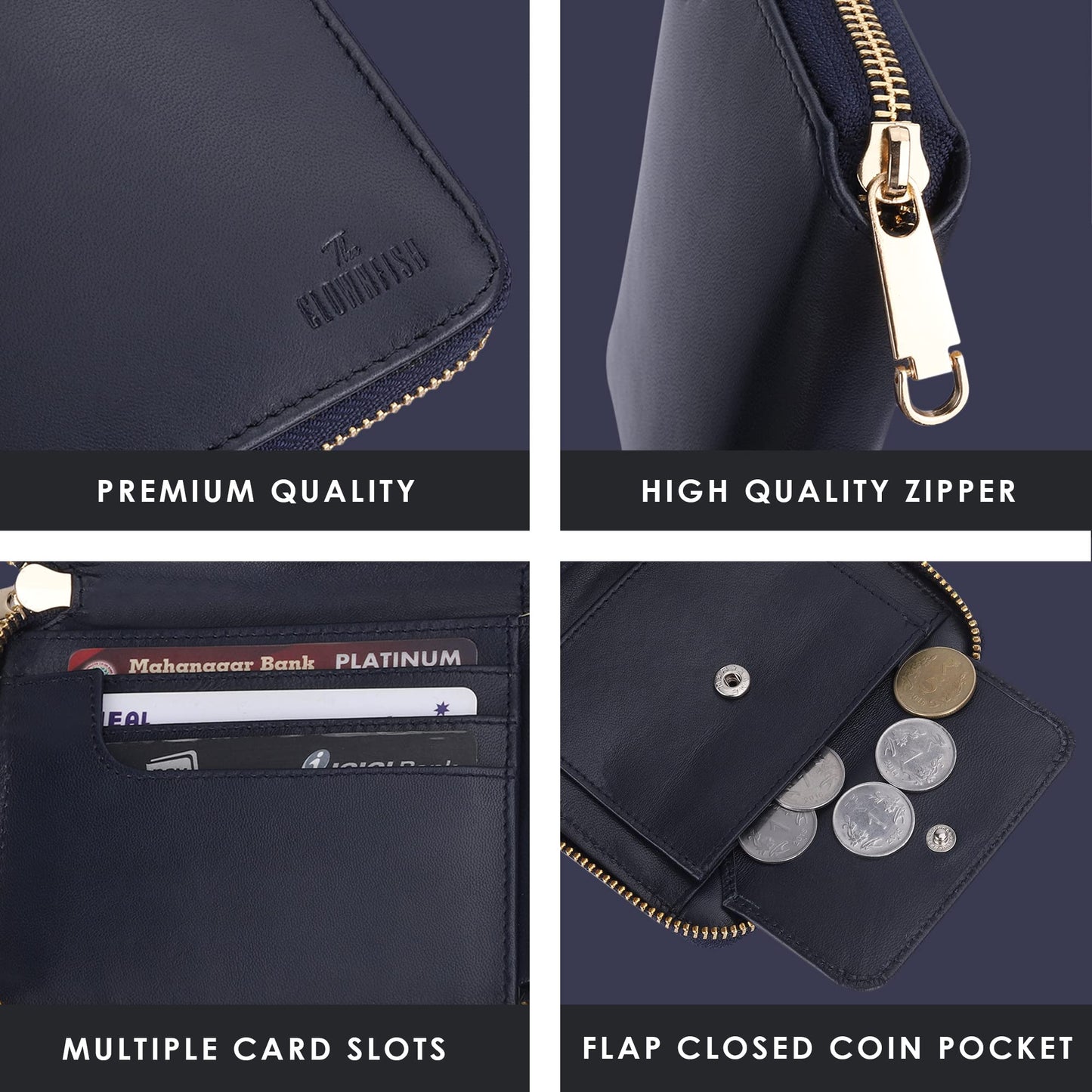 Clownfish Zia wallet - close-up of genuine leather