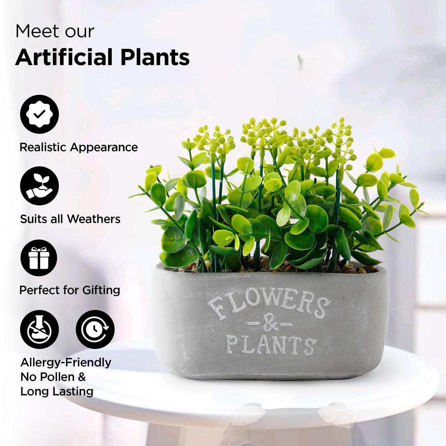 UMAI Artificial Plants for Home Decor with Pot | Aesthetic Room Decor Items for Living Room, Bedroom, Hall | Fake Plants for Office, Reception Area, Balcony | Green Leaves for Home Decor Items