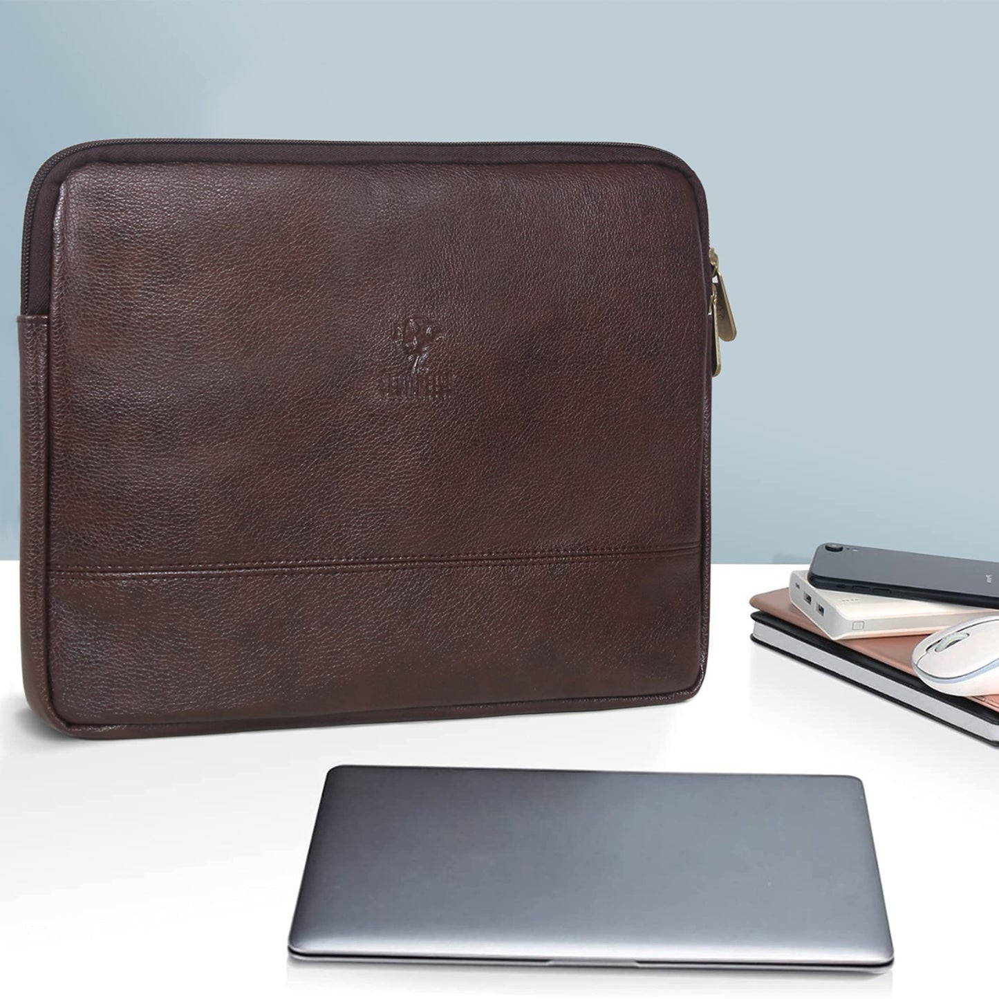 THE CLOWNFISH Tablet Case - Water Resistant Faux Leather Sleeve | 17 inch | Dark Brown | Unisex