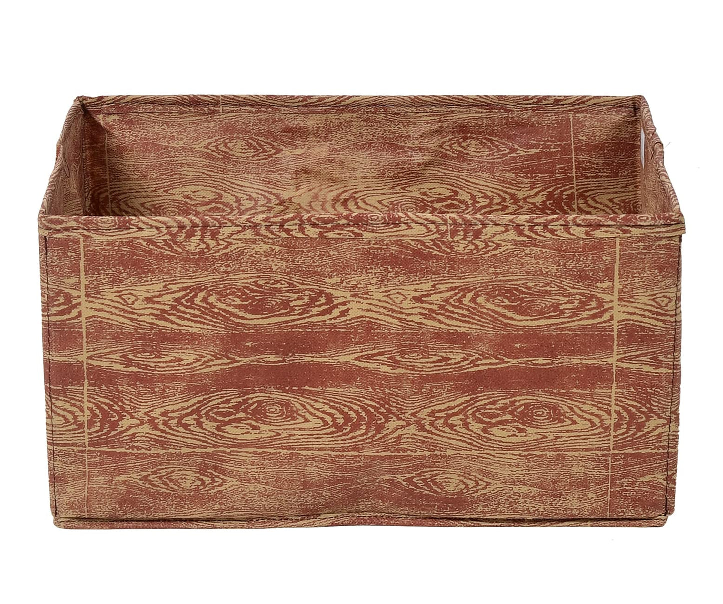 Pack of 2: Rectangular Wooden Non-Woven Storage Boxes - Foldable, Striped Design | Maroon Brown