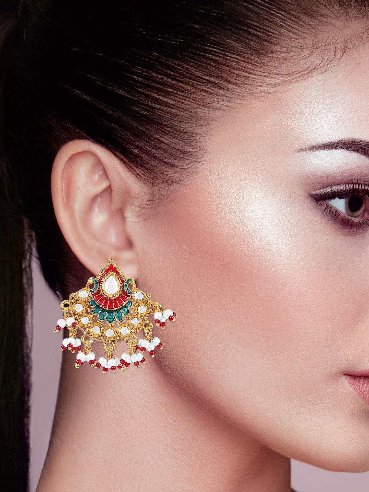 Yellow Chimes Kundan studded earrings - festive wear