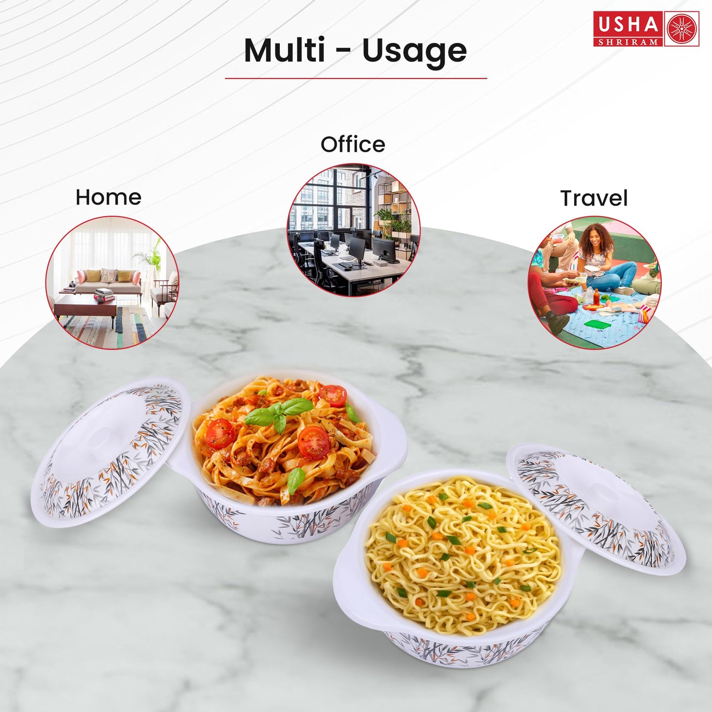 USHA SHRIRAM Melamine Serving Bowl (2Pcs - 1.4L each) | Fibre Dinner Set for Family | Unbreakable | Heat Resistant| Durable Shatter Resistant | Light Weight | BPA Free (Yellow Bamboo)