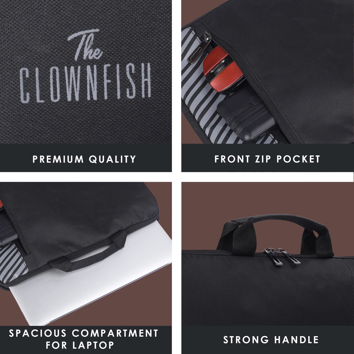 THE CLOWNFISH Rex Series Polyester Unisex 15.6 inch Laptop Sleeve Tablet Case with Comfortable Carry Handles (Black)