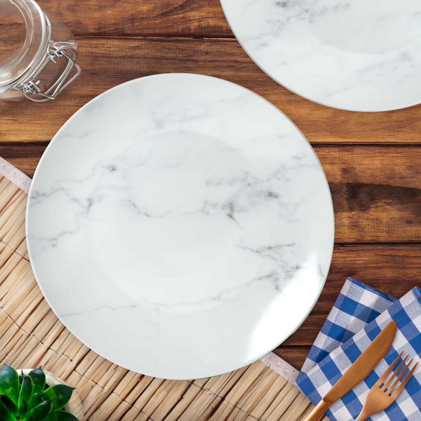 Anko Marble Look Porcelain Dinner Plate - Set of 4 | Light-weight daily use premium crockery for dining table, home, restaurant, gifting | Aesthetic designer dinnerware full | 10", White