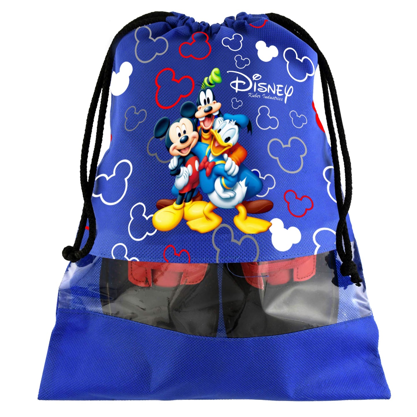 Kuber Industries Disney Print 9 Piece Non Woven Travel Shoe Cover, String Bag Organizer (Black & Royal Blue & Pink) -HS_35_LUGGAGE18035