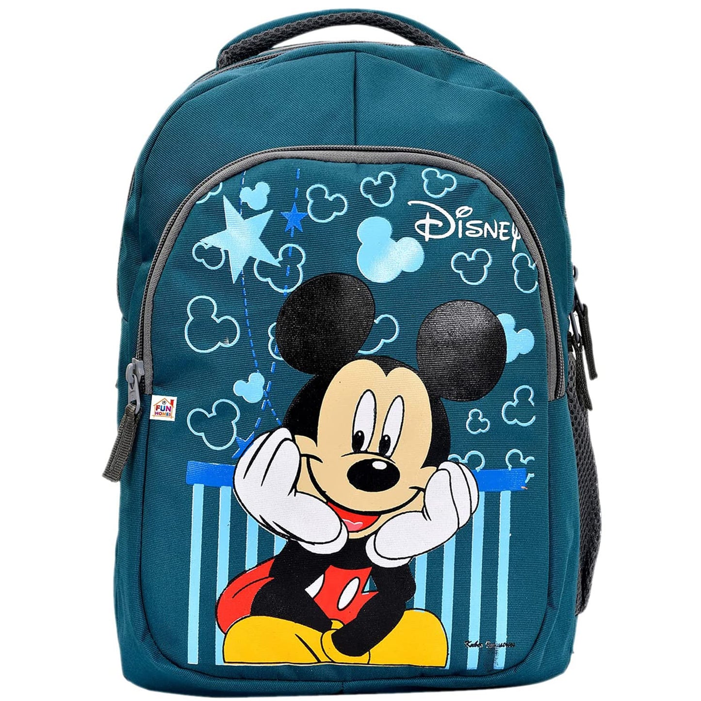 Kuber Industries Rexien Waterproof Lightweight Disney Mickey Mouse Print Backpack|Sturdy School Bag for Kids (Green) (Medium Size)