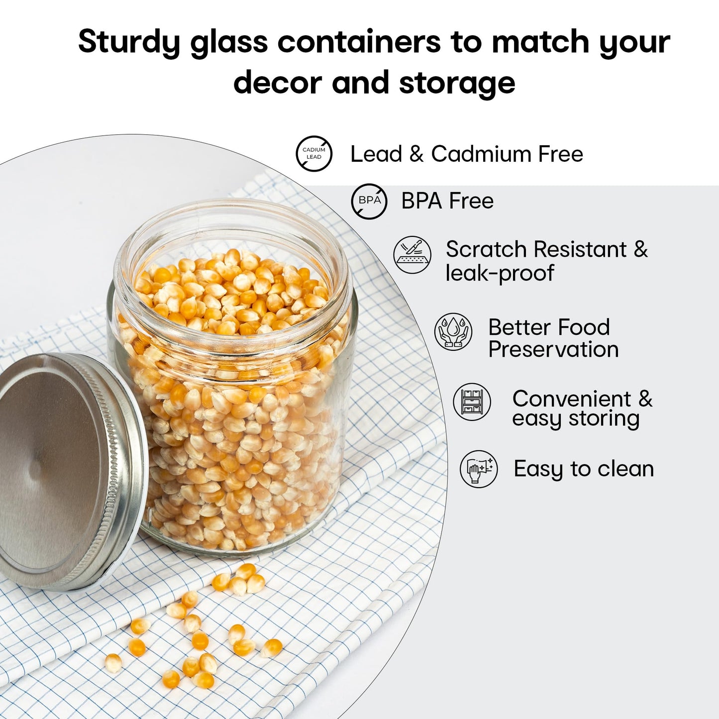 3-Piece Set: Airtight Glass Preserving Jars - Leakproof, Food Safe | Tin Lid | 550ml Each | Clear