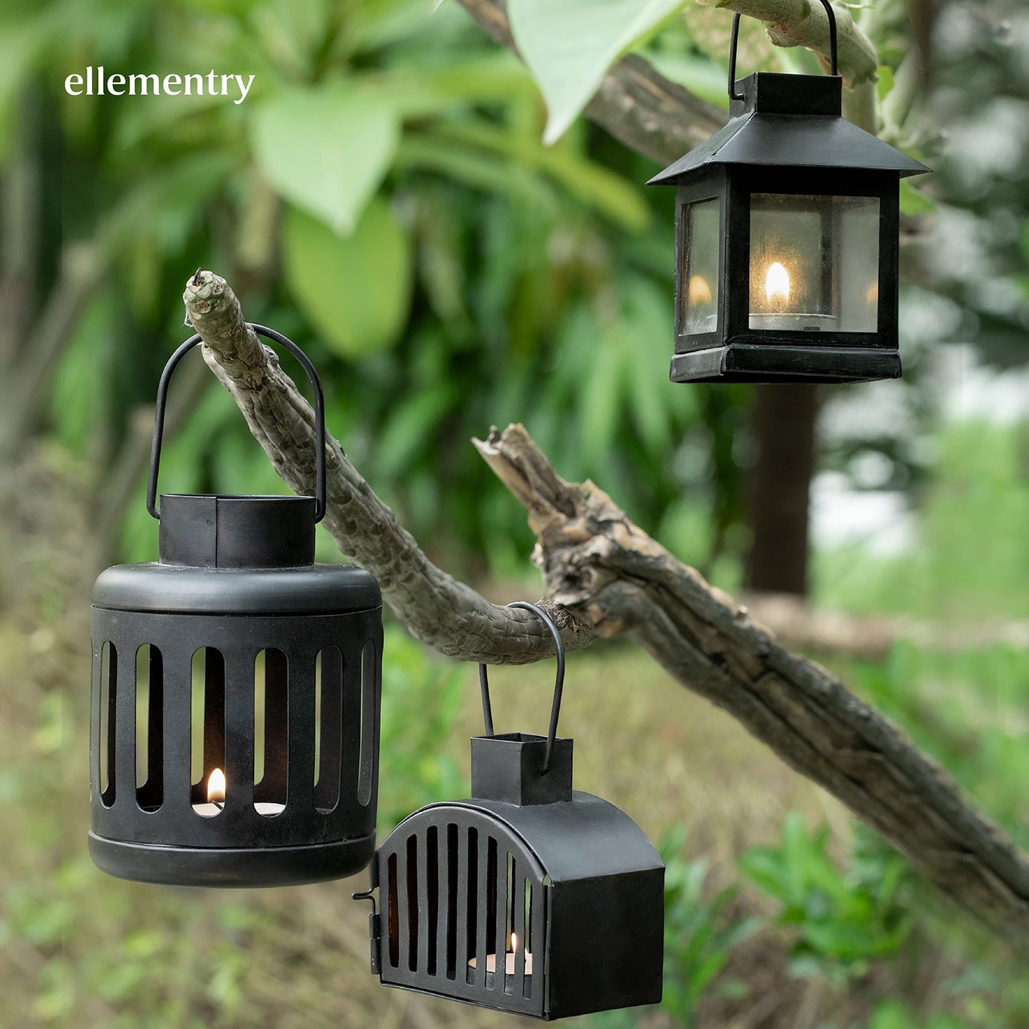 Ellementry Kuma Metal Round Lantern Set of 2 (with Tealight) | Candle Holder Stands for Balcony and Garden | Hanging Lamp for Home Decoration | Aesthetic Lalten for Vintage Christmas Decor and Gifts