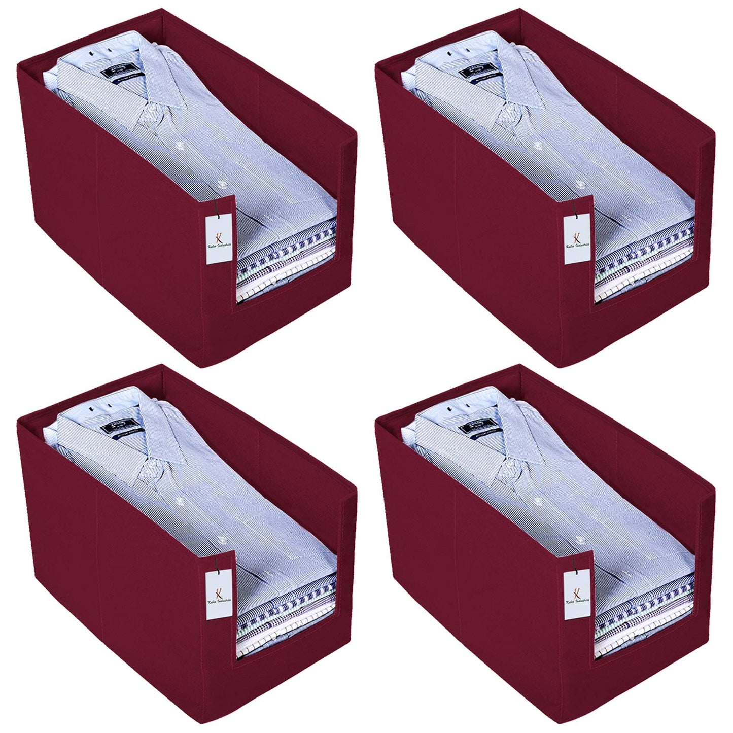 Pack of 4: Non Woven Shirt Stacker Wardrobe Organizers | Clothes Covers | Standard Size | Maroon