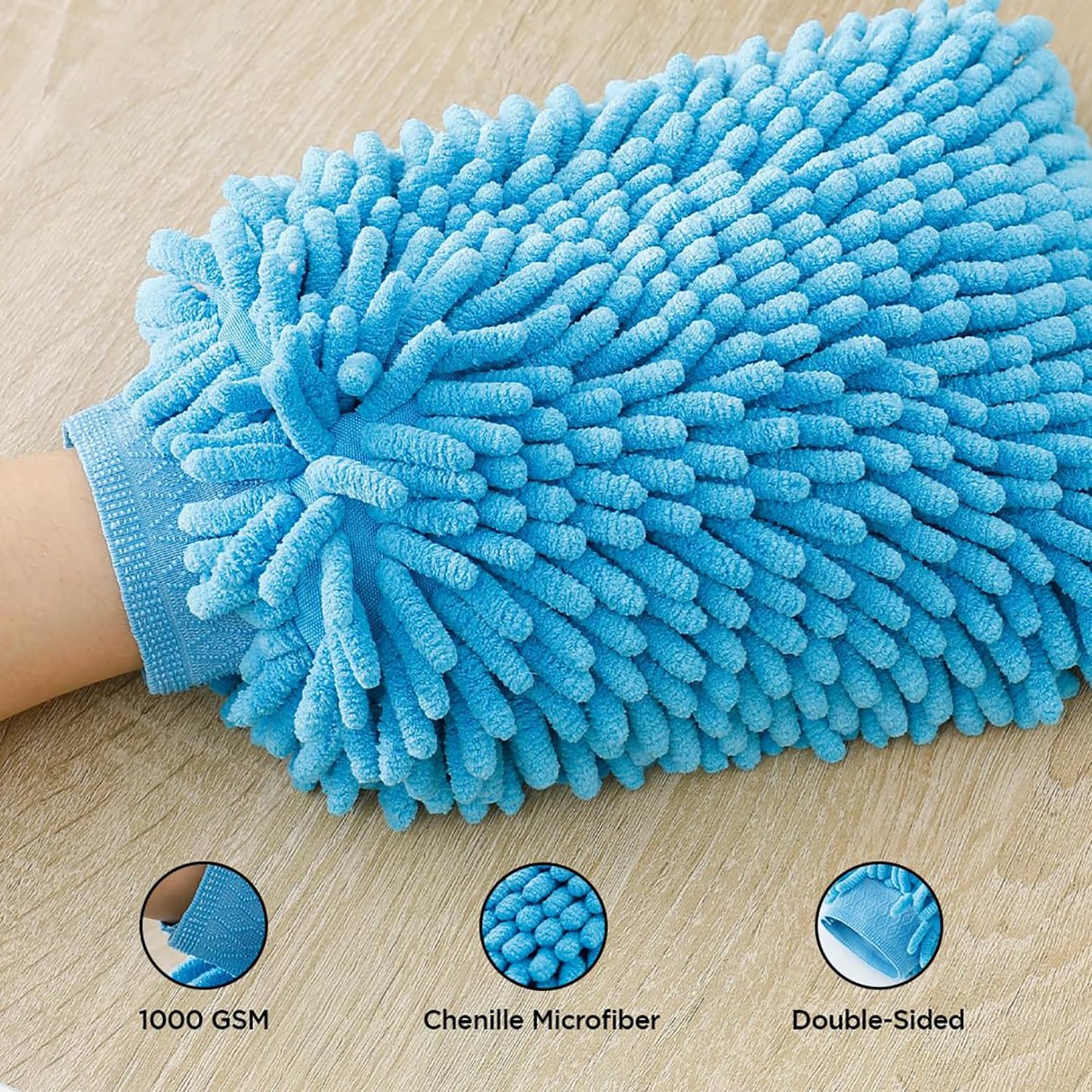 Kuber Industries Gloves | Microfiber Cleaning Gloves | Chenille Mitts for Kitchen | Hand Duster for Kitchen | Hand Gloves For Car | Double Sided Gloves | SHXNEFSST2 | Blue