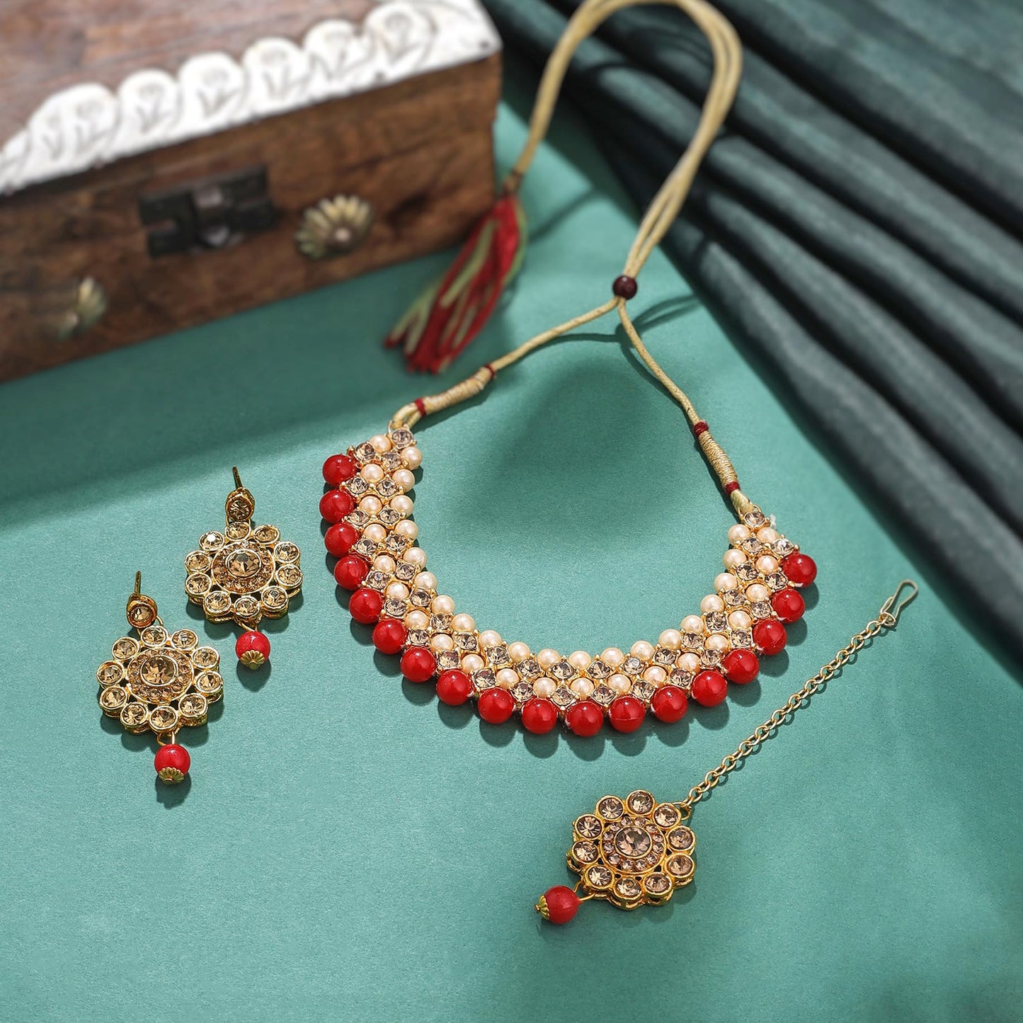 Yellow Chimes Kundan Beads Choker Necklace Set - Wedding Accessories